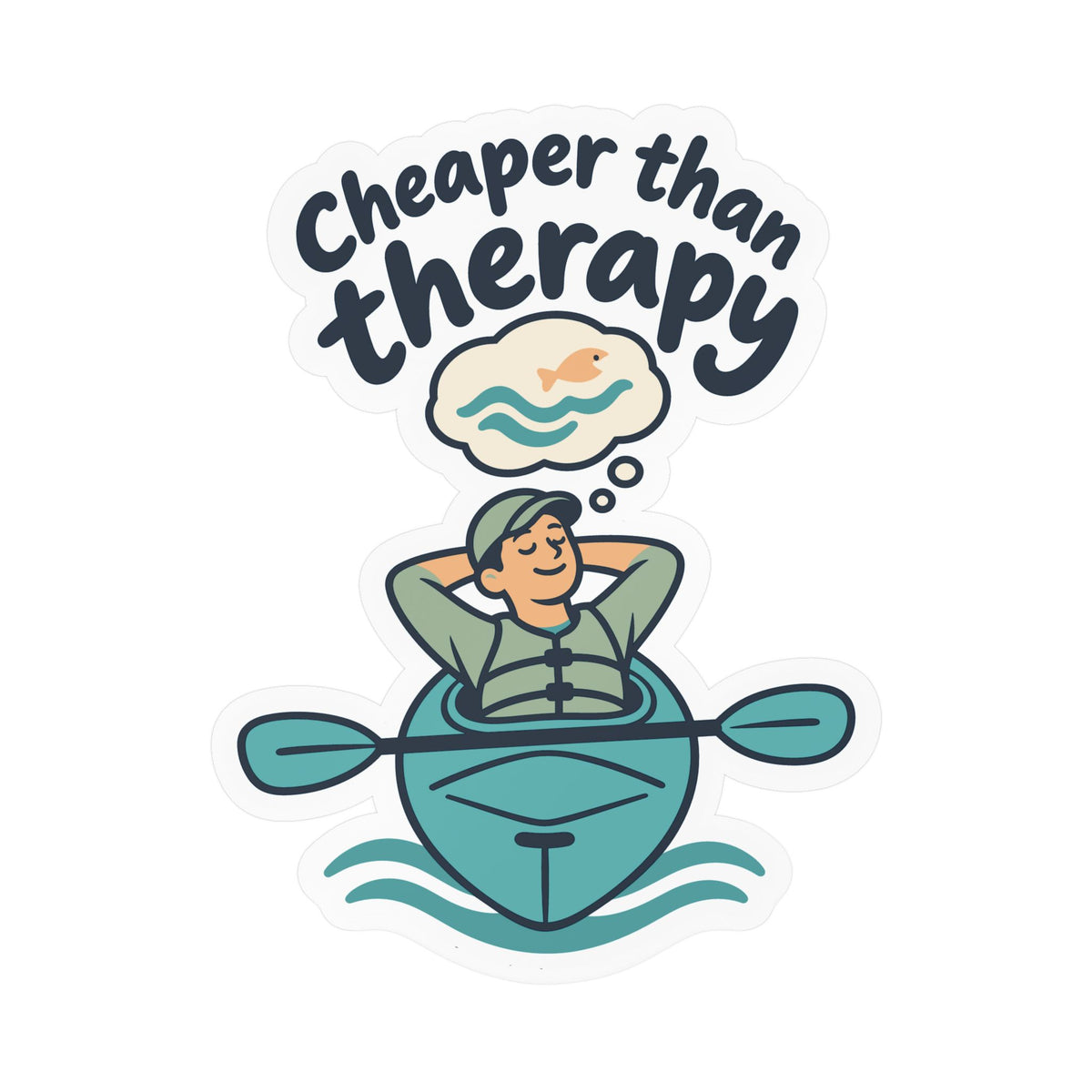 Kayak Sticker Cheaper than Therapy - Funny Kayaking and Rowing Decals for Laptops and Water Bottles, Kayaker Gift
