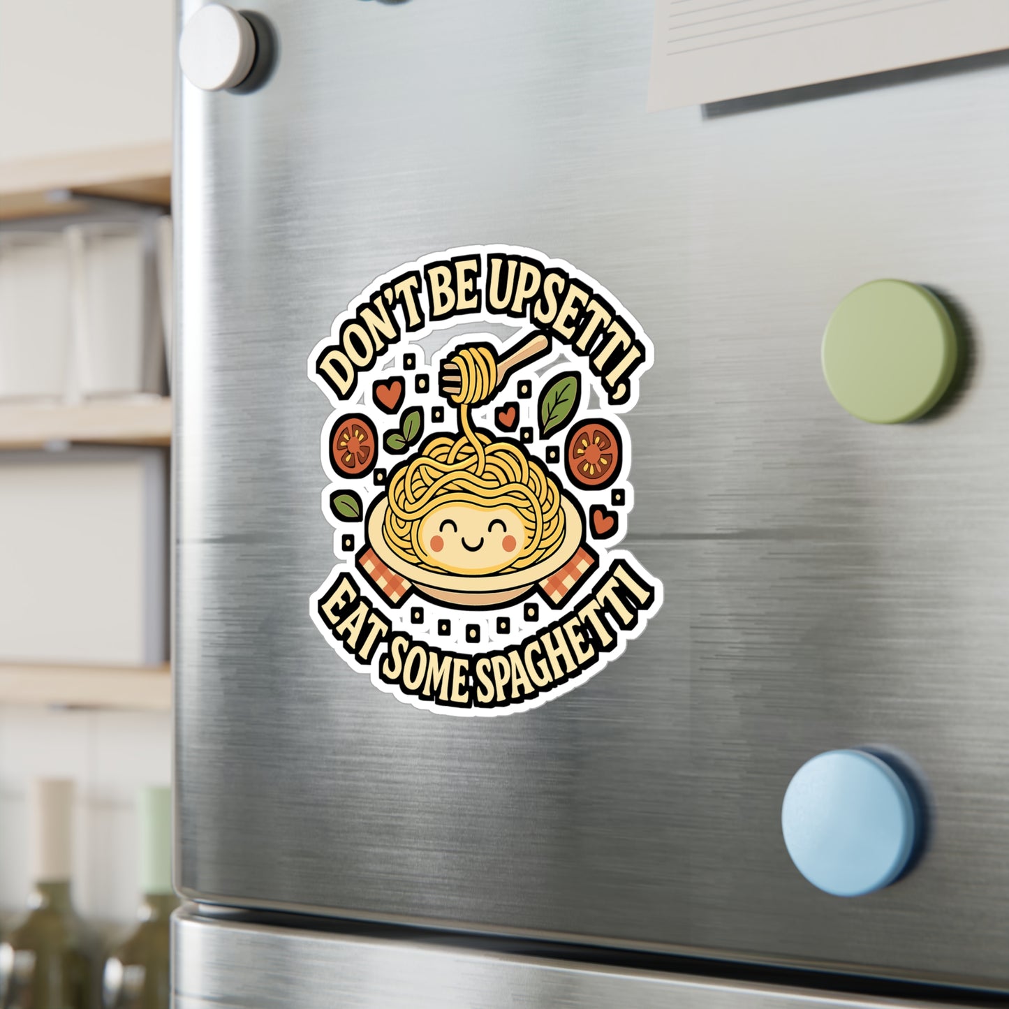 Spaghetti Sticker Decals – "Don't Be Upsetti Eat Some Spaghetti" Vinyl, Waterproof Noodles Macaroni Ramen Design for Laptop, Water Bottle