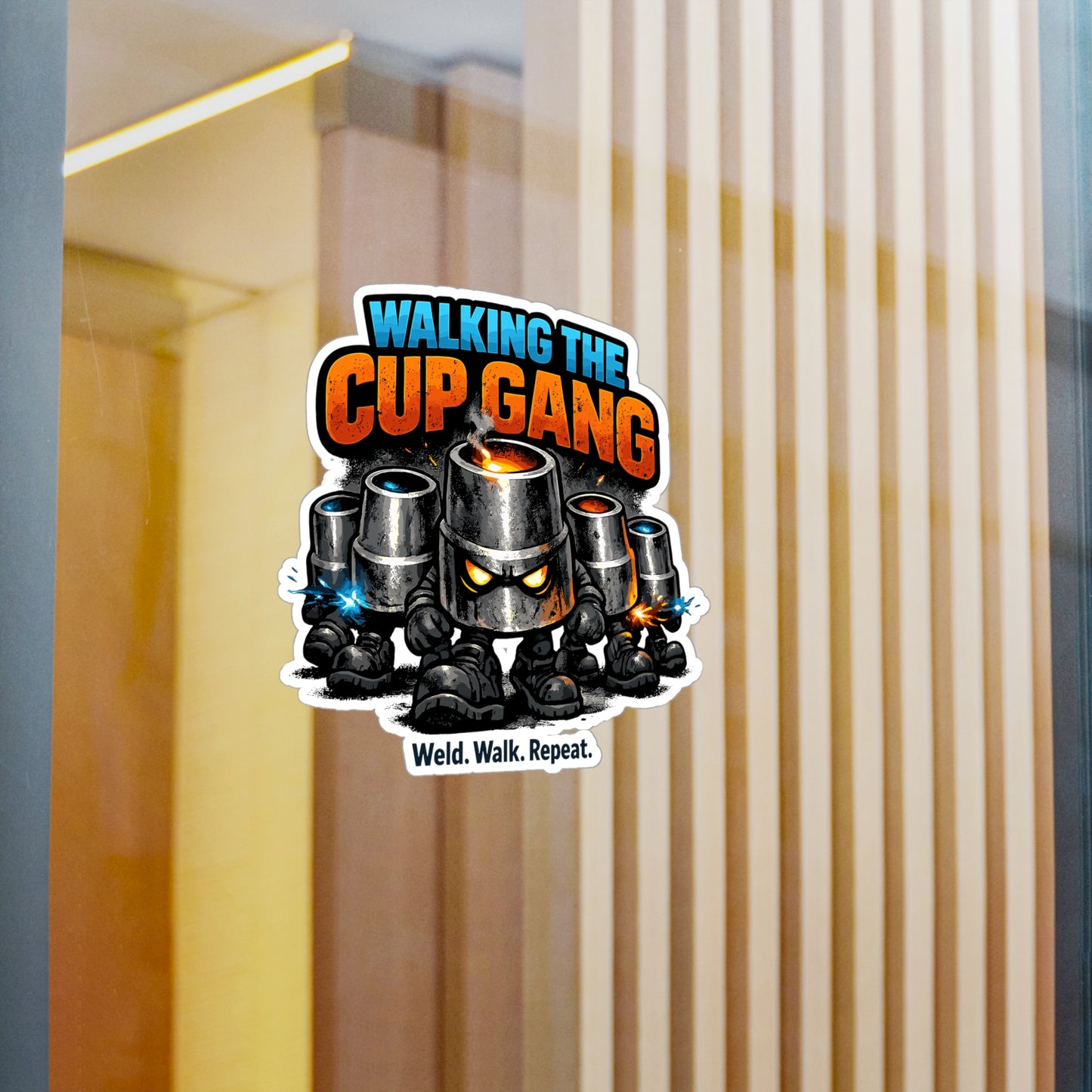 Welder Sticker Walking the Cup Gang Funny Welding Fabricator Decals, Waterproof Vinyl sticker for Laptop Water Bottle