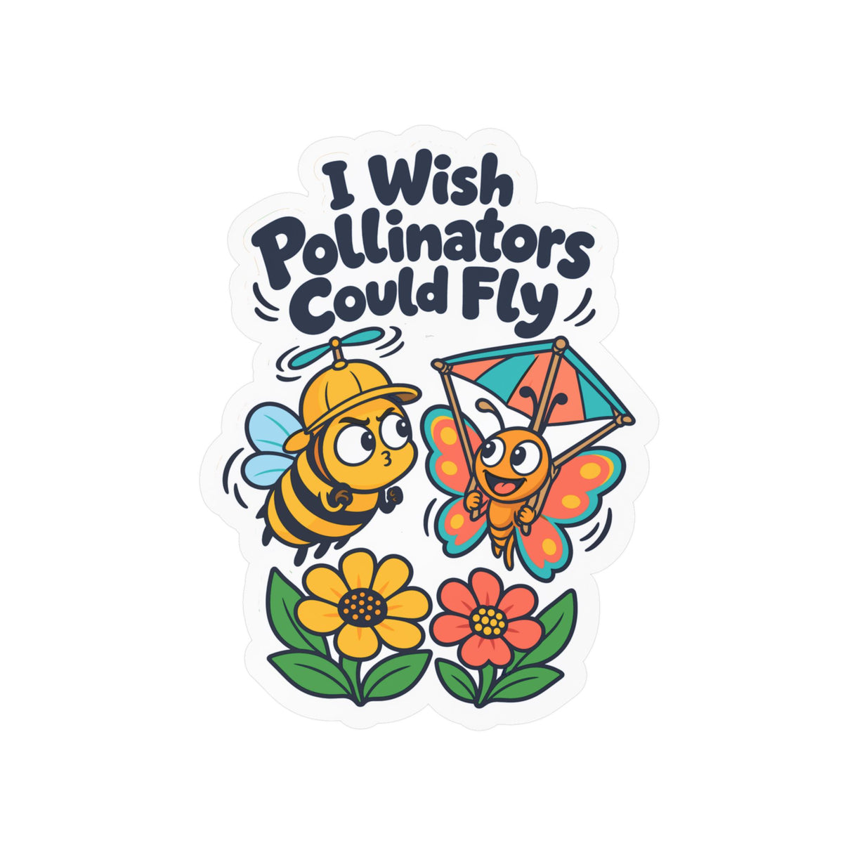 Plants Sticker - I Wish Pollinators Could Fly, Dandelion Decals for Laptop or Water Bottle, Friendship Gift for Nature Lovers