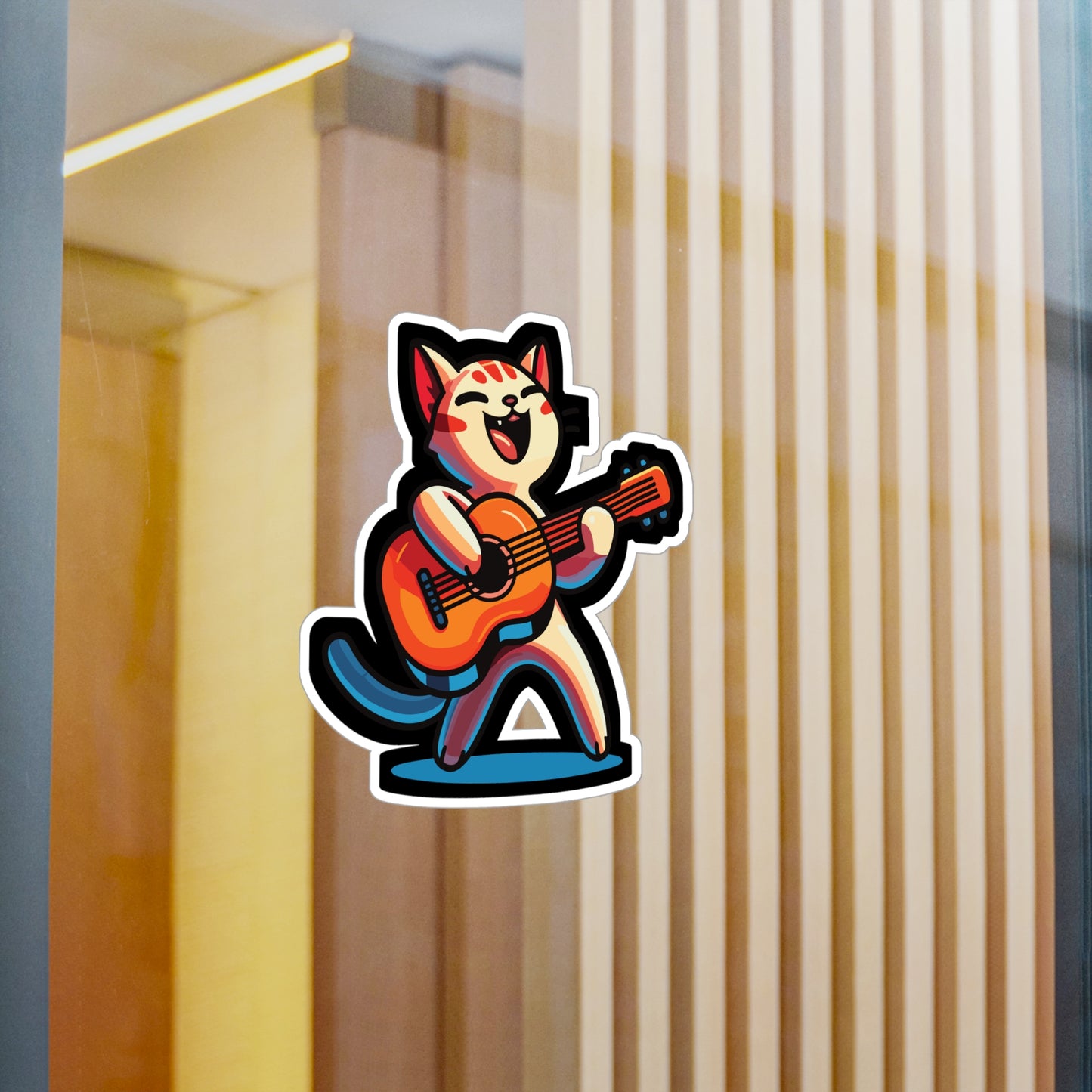 Musician Cat Violin - Guitar Sticker for Car Window Laptop Sticker. Water Bottle Sticker, Vinyl Player Decal, Music Sticker - Guitar Gift