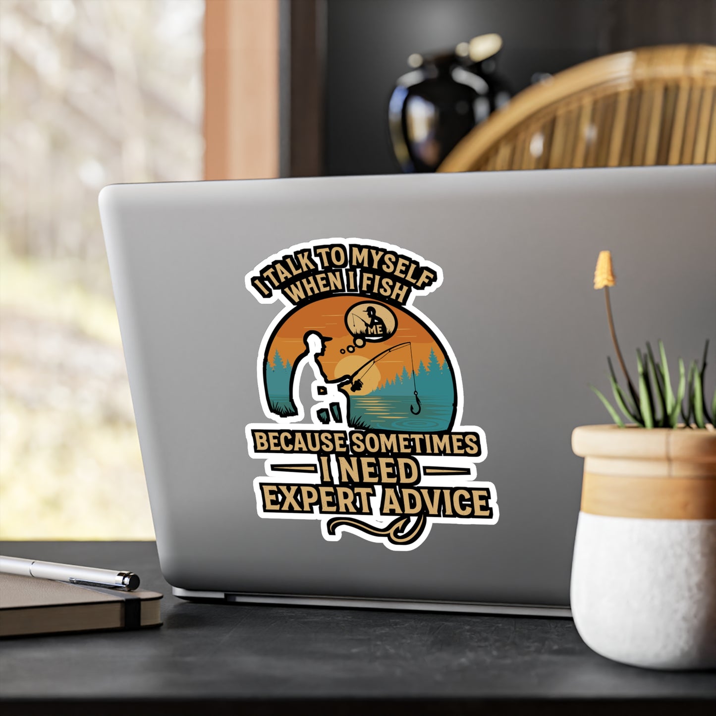 I Talk to Myself When I Fish – Sometimes I Need Expert Advice Sticker for Laptop, Water Bottle & Angler Gifts