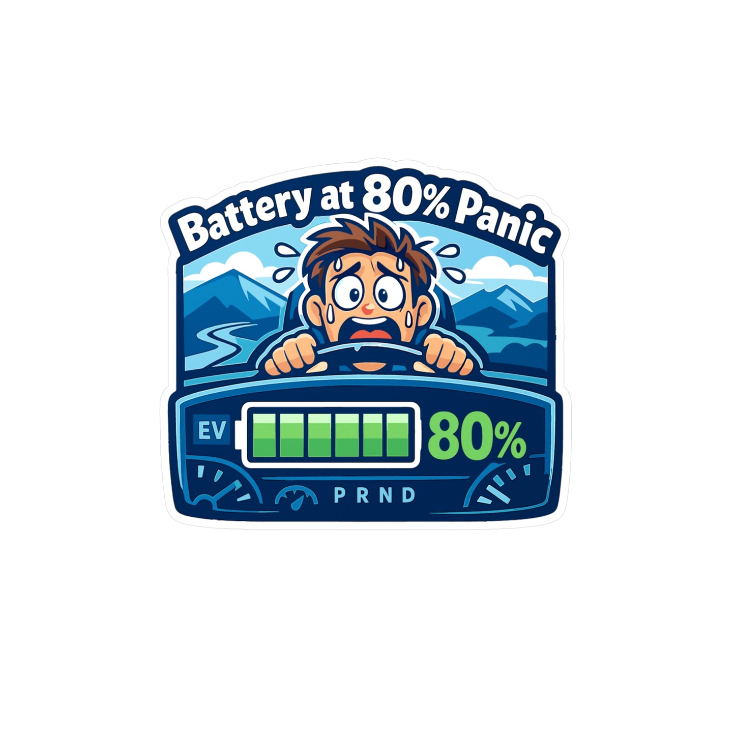 Electric Car Sticker 'Battery at 80% Panic' Funny Electric Vehicle Decals, Waterproof Vinyl for Laptop, Water Bottle, Rechargeable Battery Humor