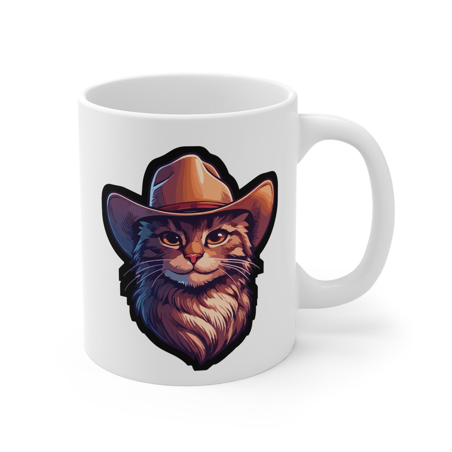 Cowboy Cat - Cowboy Mug for Coffee 11oz. Cowboy Cup, White ceramic, Cat Mug, Western Tea Cup - Cowboy Gift