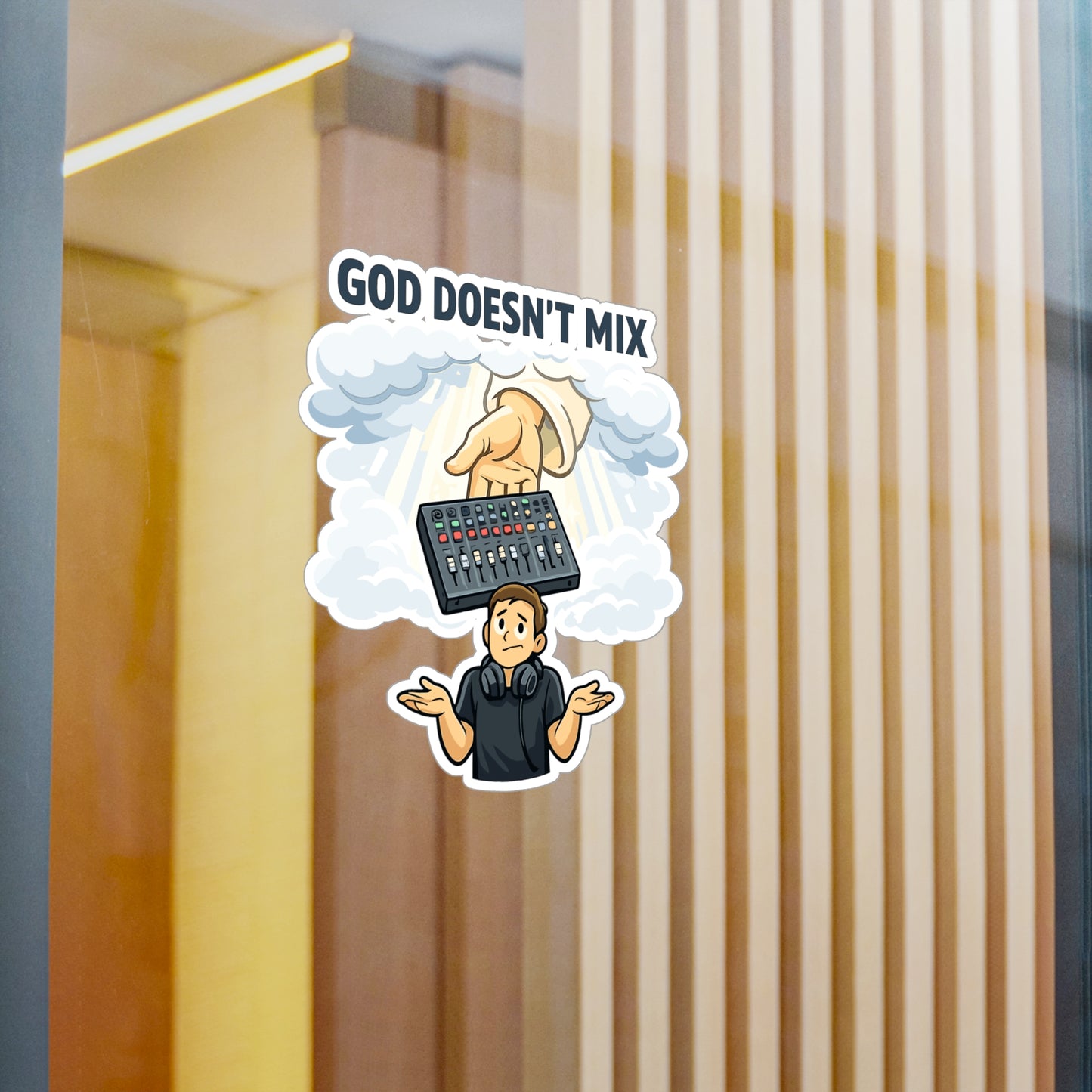Audio Engineer Sticker God Doesn’t Mix Vinyl Waterproof decals for Laptop Water Bottle, Sound Engineer Audio Technician Monitor Humor