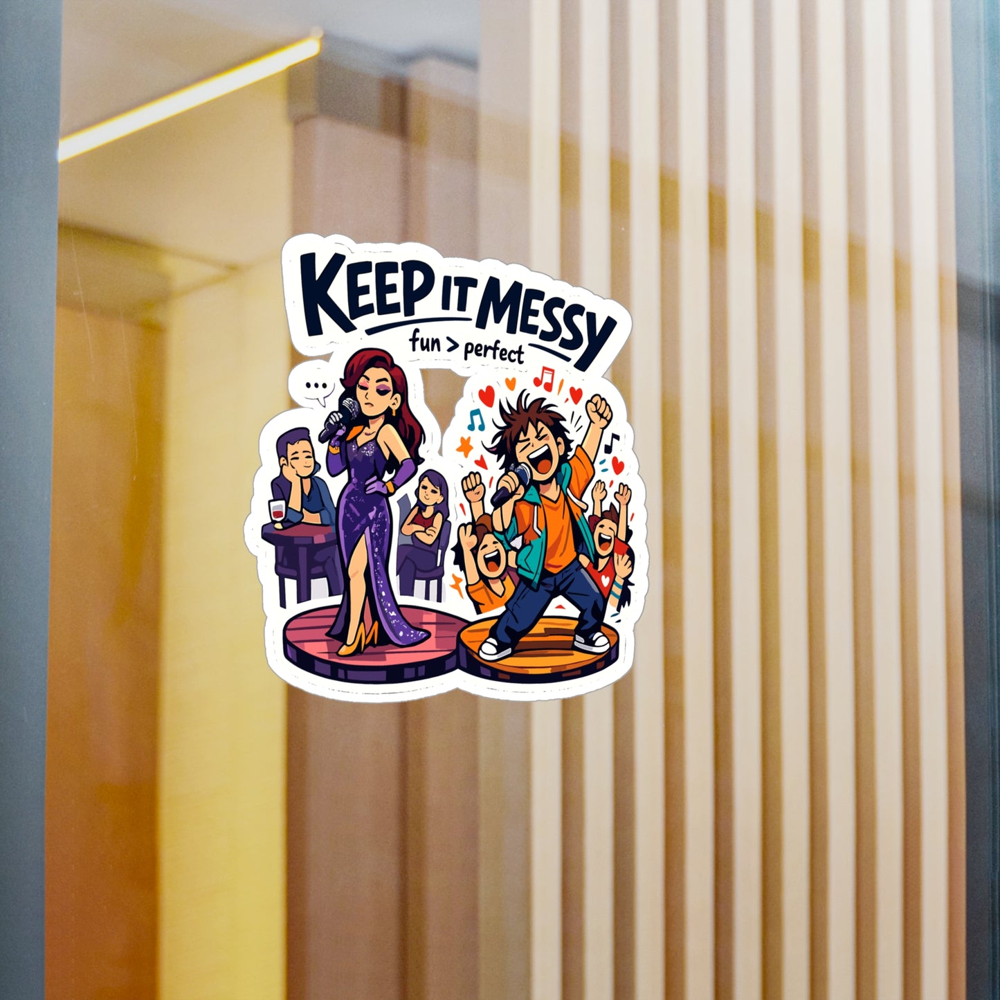 Karaoke Sticker "Keep It Messy" - Waterproof Vinyl Decals for Laptop or Water Bottle, Fun Music Beer Booze Graphic