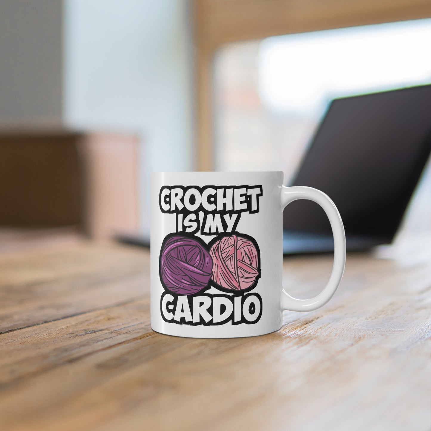 Crochet Is My Cardio - Crocheting Mug for Coffee 11oz. Crocheting Cup, White ceramic, Knitting Mug, Quilting Tea Cup - Crocheting Gift