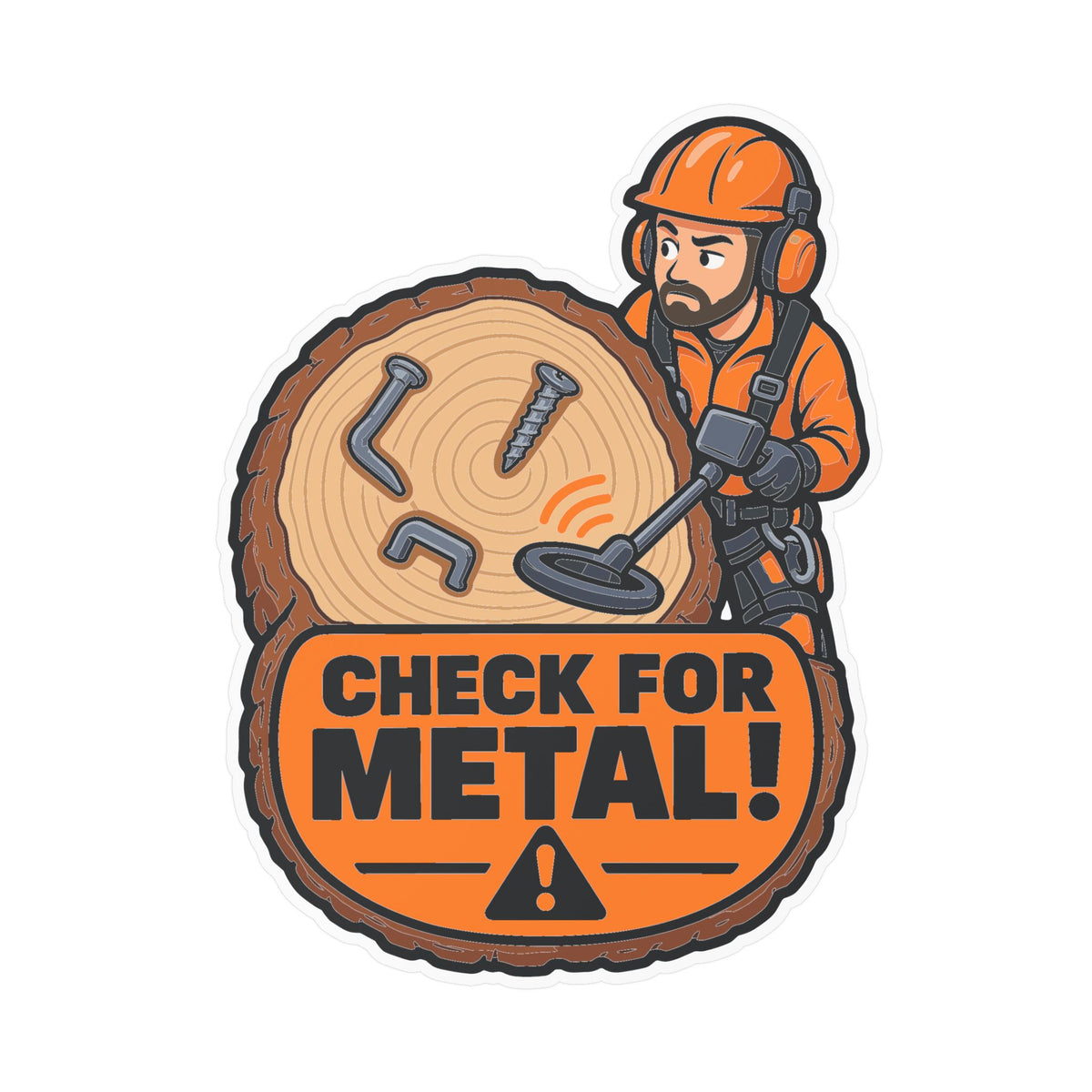 Tree Sticker "Check for Metal!" – Funny Tree Worker and Branch Manager Decals for Laptop or Water Bottle