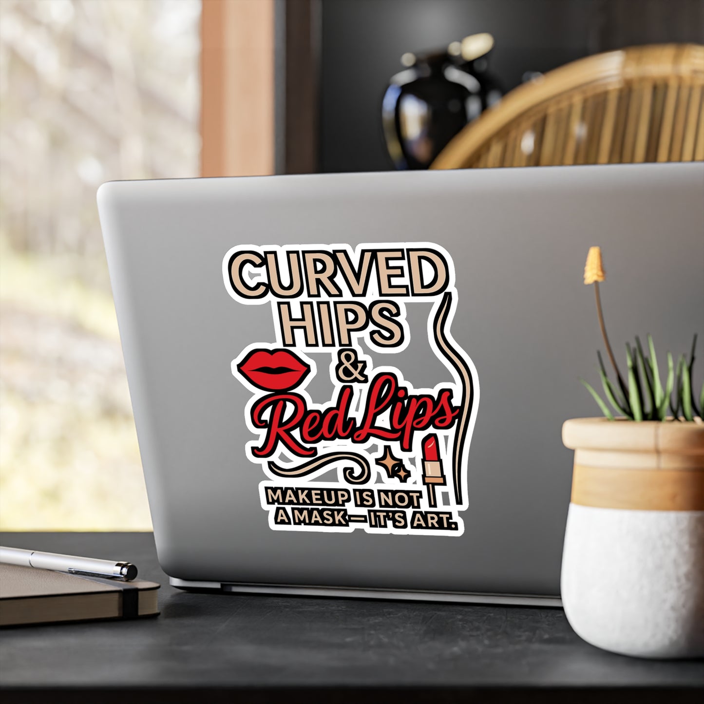 Curved Hips and Red Lips – Vinyl Decal for Car Window, Laptop, and Water Bottle | Curvy Gift, Hips Sticker