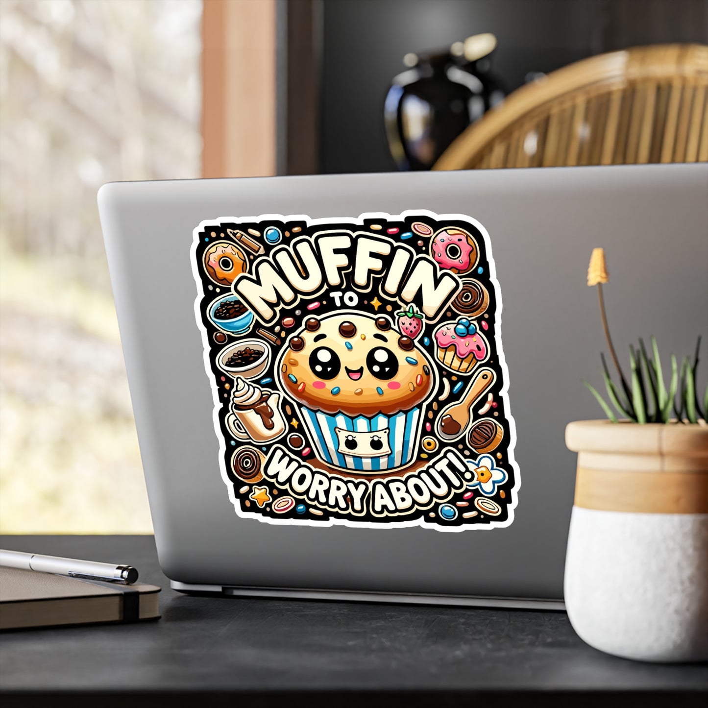 Muffin to Worry About - Muffin Sticker for Laptop Sticker. Water Bottle Sticker, Vinyl Baking Decal - Muffin Gift