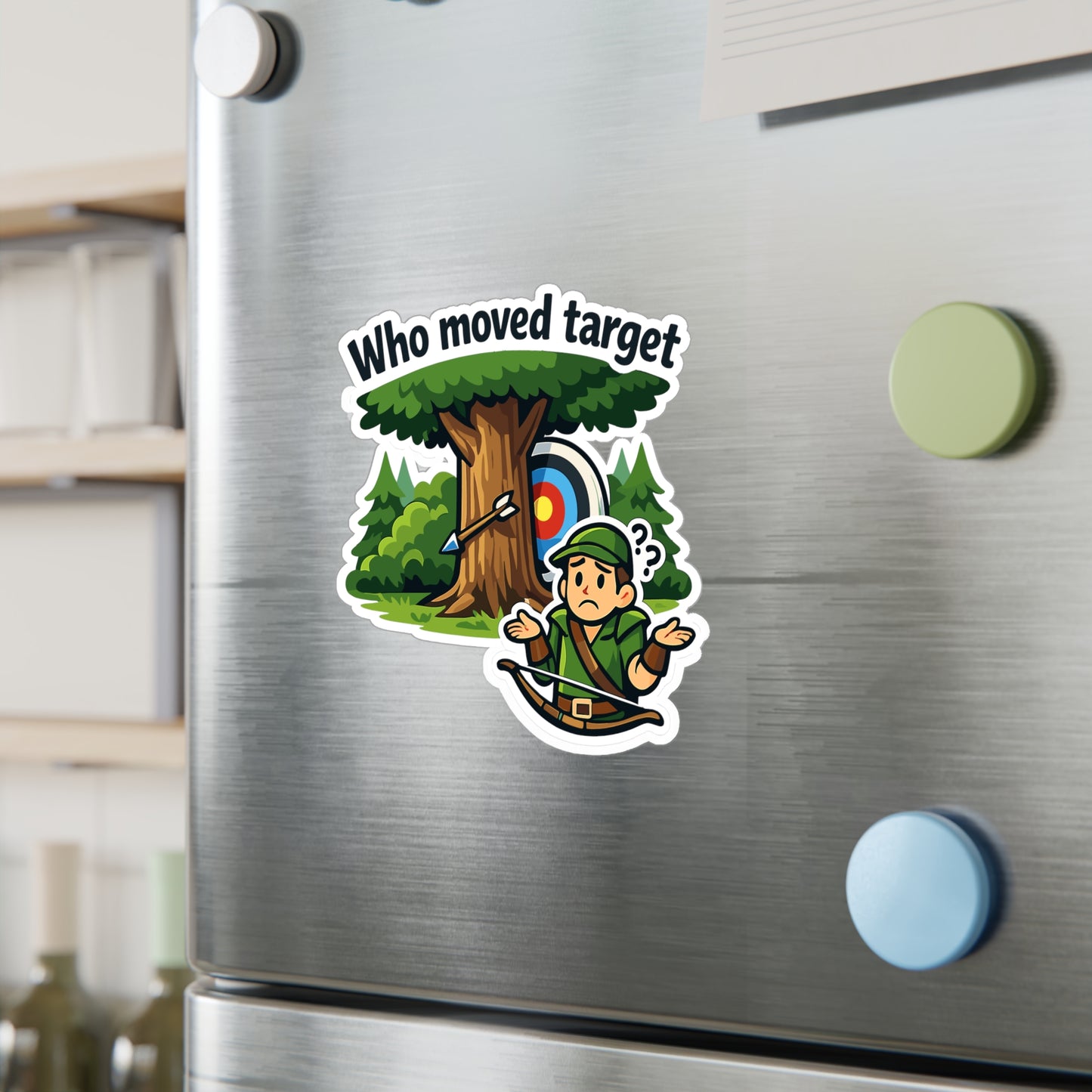 Archery Sticker Who Moved Target Funny Archer Hunting Shoot Vinyl Waterproof Decals for Laptop Water Bottle