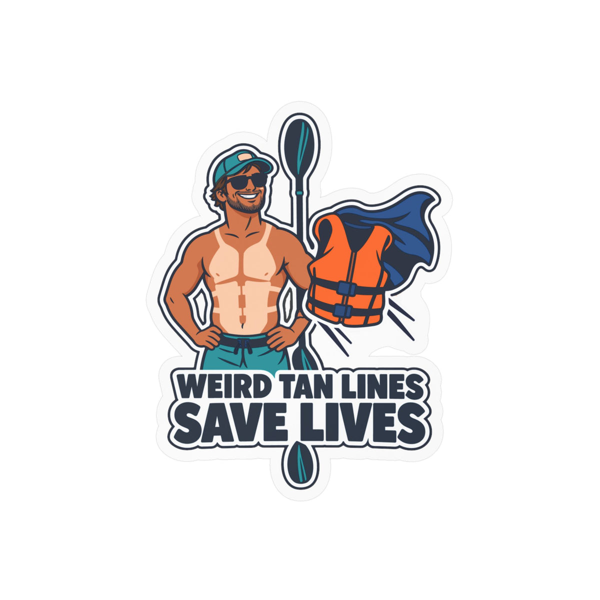 Kayak Sticker - Weird Tan Lines Save Lives, Funny Kayaker Decals for Laptop or Water Bottle, Kayaking and Rowing Humor
