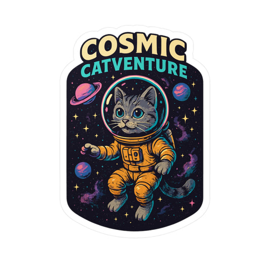 Retro Sticker "Cosmic Catventure" – Cartoon Cat Astronaut Decals, Waterproof Vinyl for Laptop & Water Bottle, Fun Space Design