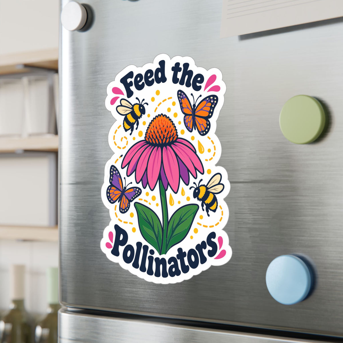 Plants Sticker - Feed The Pollinators Dandelion Design, Nature-Inspired Decals for Laptop and Water Bottle, Friendship Gift