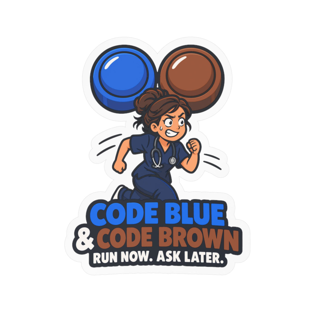 Nurse Sticker Code Blue & Brown, Waterproof Vinyl Decals for Laptop, Water Bottle, Nursing Student Gift