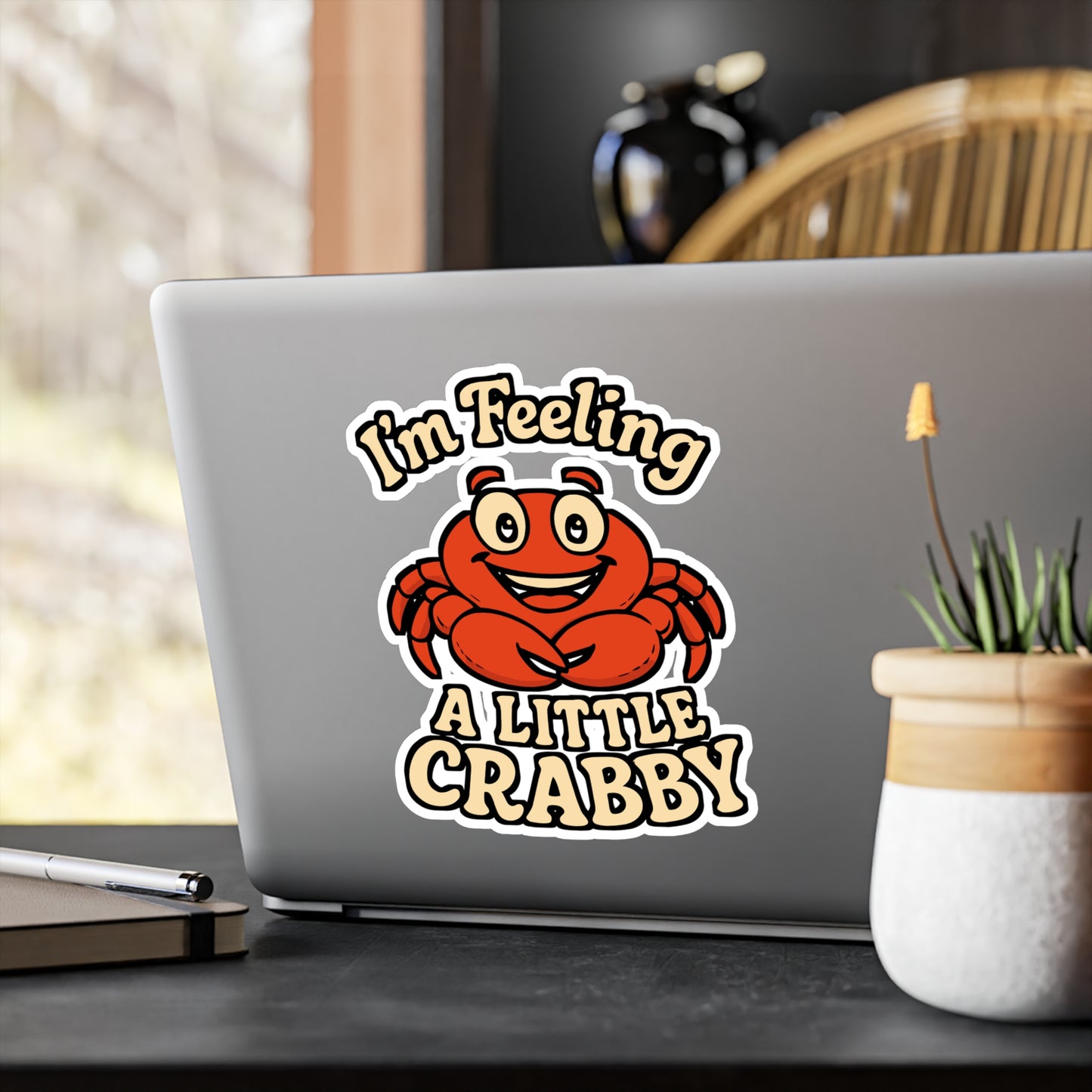 I'm Feeling A Little Crabby – Funny Crabby Sticker for Laptop, Water Bottle or Car | Coastal Humor Gift, Vinyl Decal