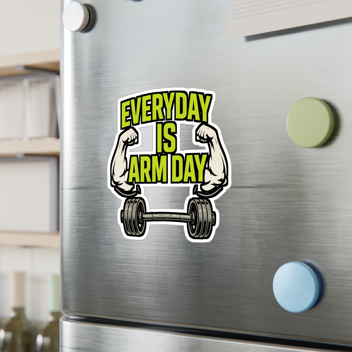 Weightlifting Sticker – "Everyday Is Arm Day" Decals for Muscles, Abs, Calories – Waterproof Vinyl for Laptop, Water Bottle