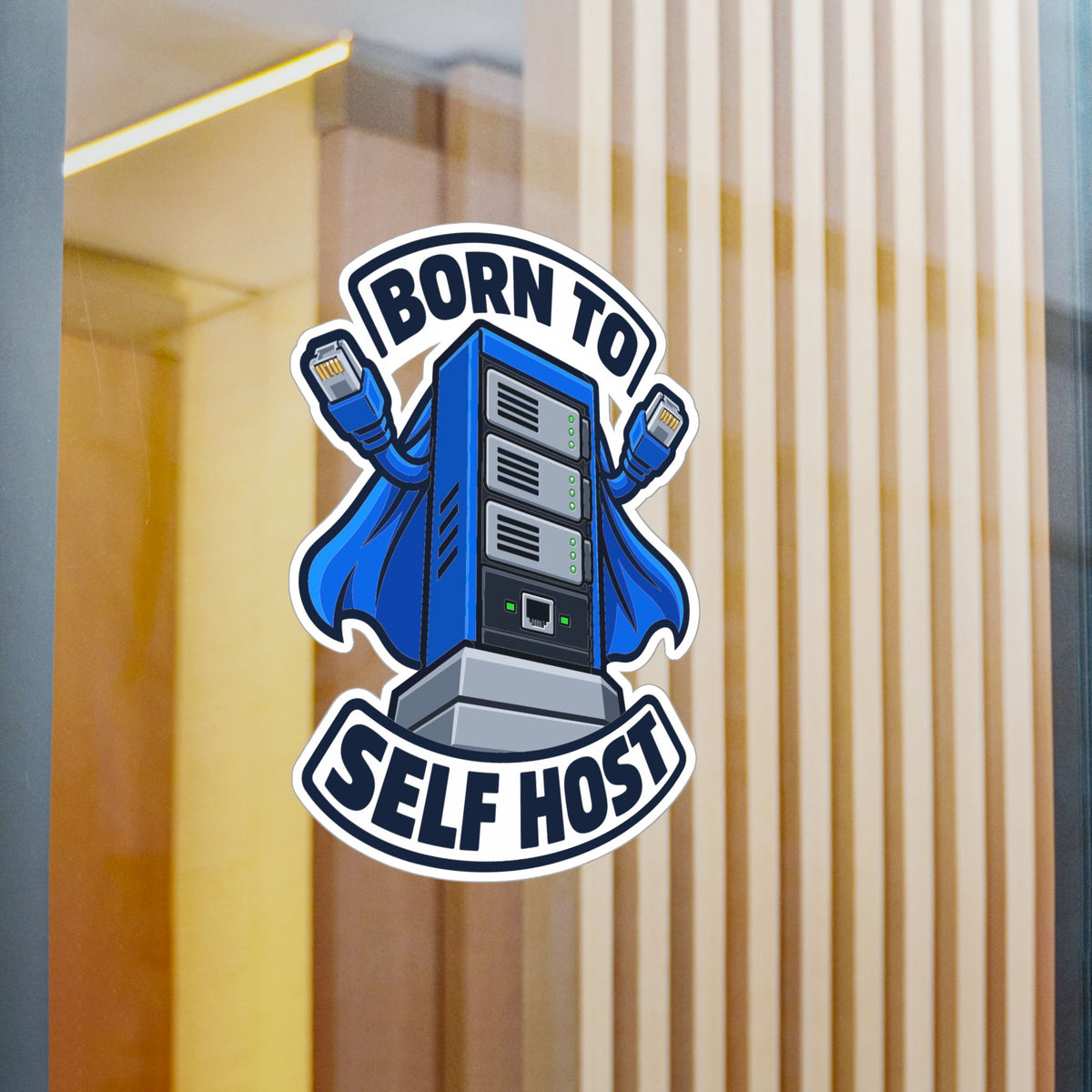 Tech Sticker Born To Self Host – Reboot Button and Bandage Design Decals for Laptop and Water Bottle