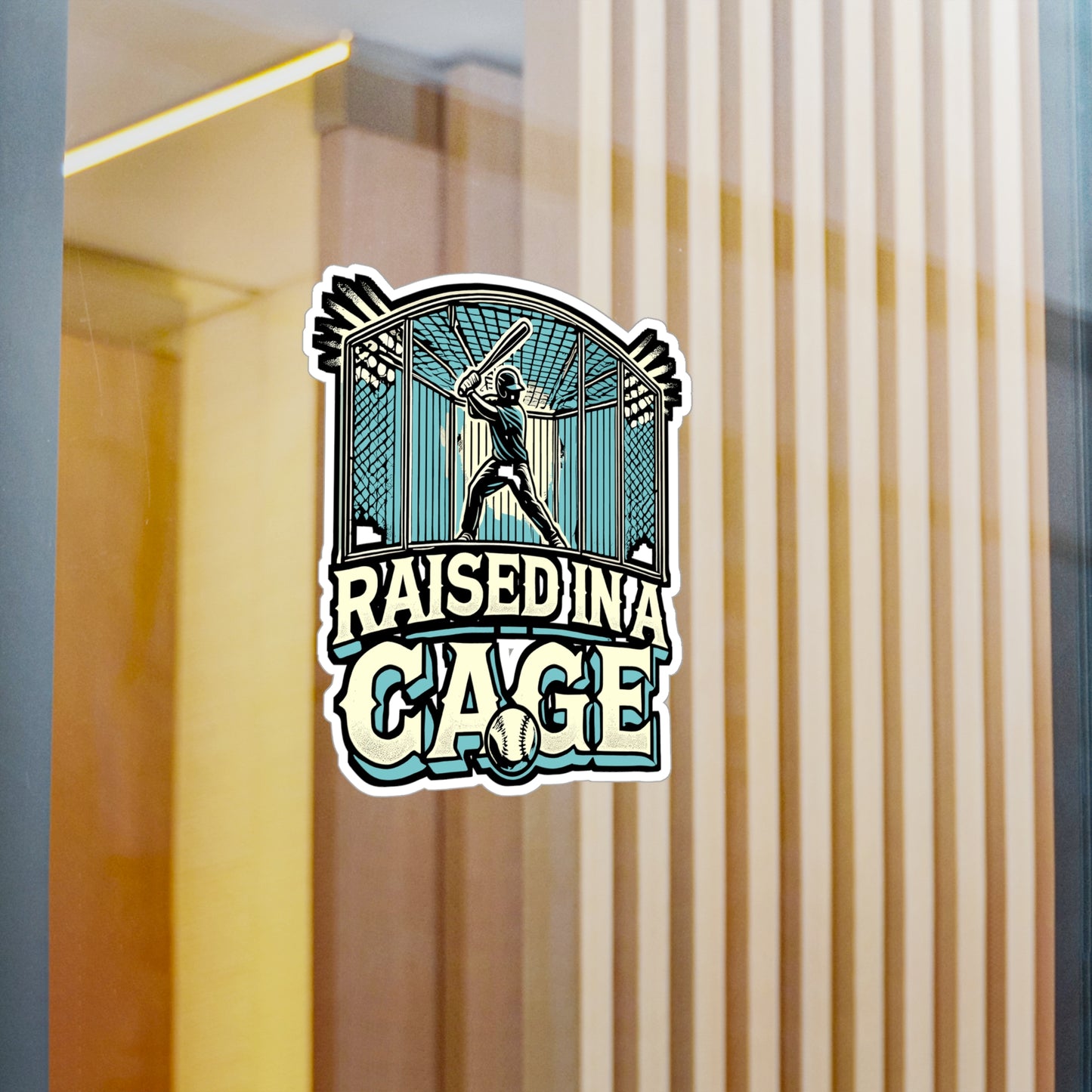 Raised In A Cage – Baseball Sticker for Car, Laptop, or Water Bottle | Vinyl Softball Decal & Game Day Gift