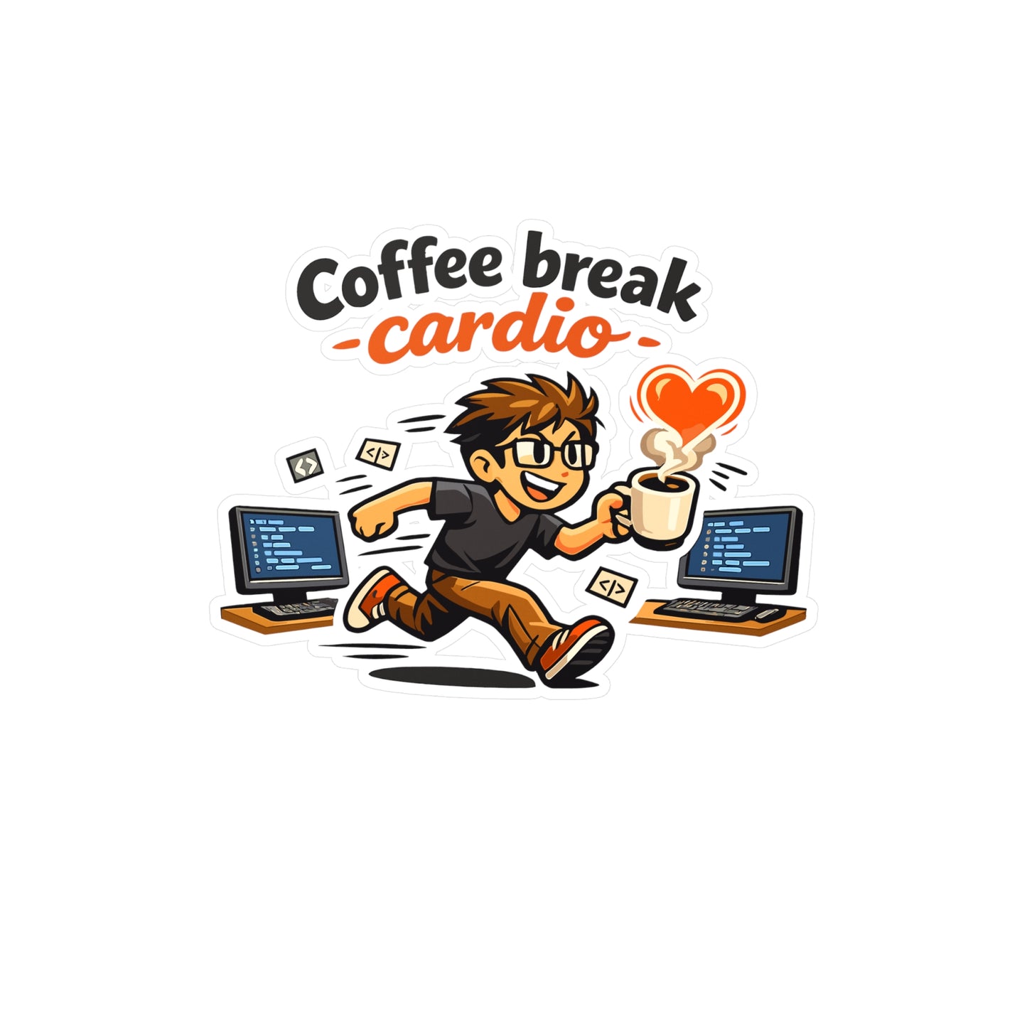 Coding Sticker Coffee Break Cardio Funny Programmer Vinyl Decals, Waterproof Laptop Water Bottle, Source Code Semicolon Humor