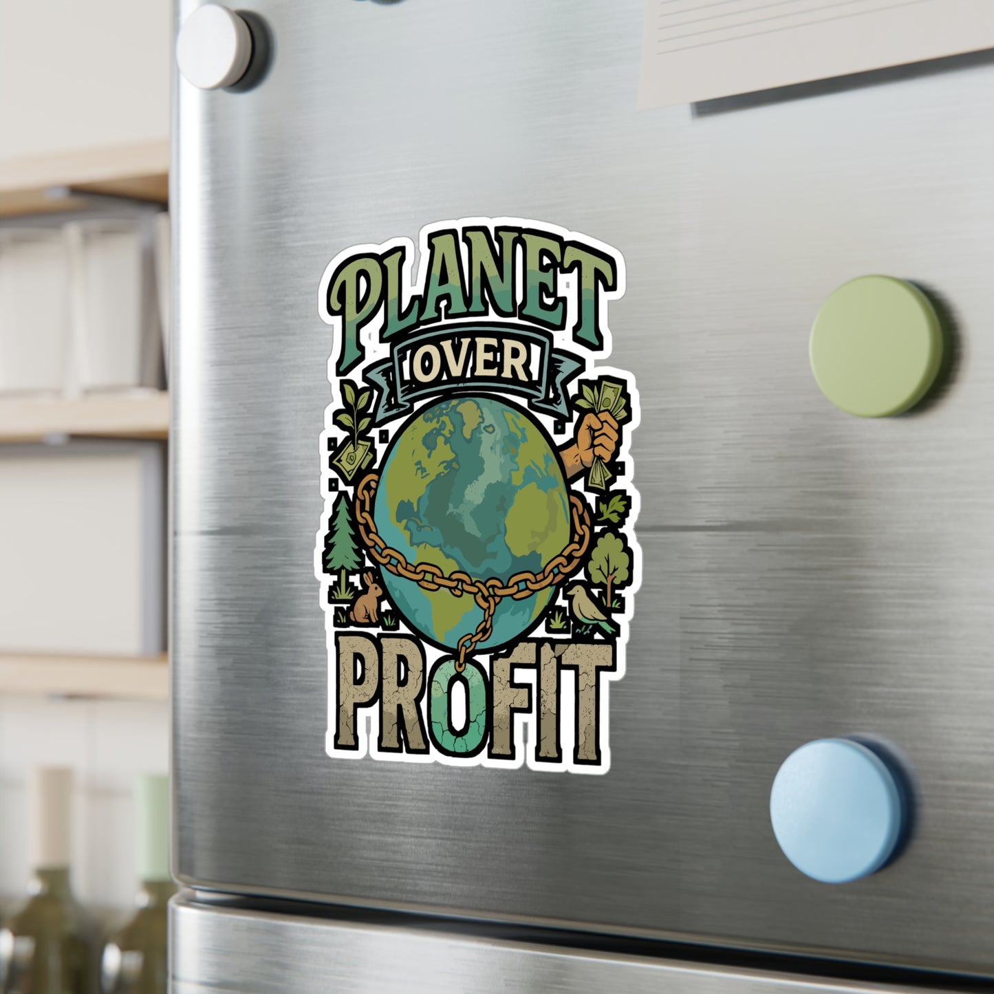 Planet Over Profit – Environmental Vinyl Sticker for Laptop or Water Bottle | Earth Day, Eco Activist Gift