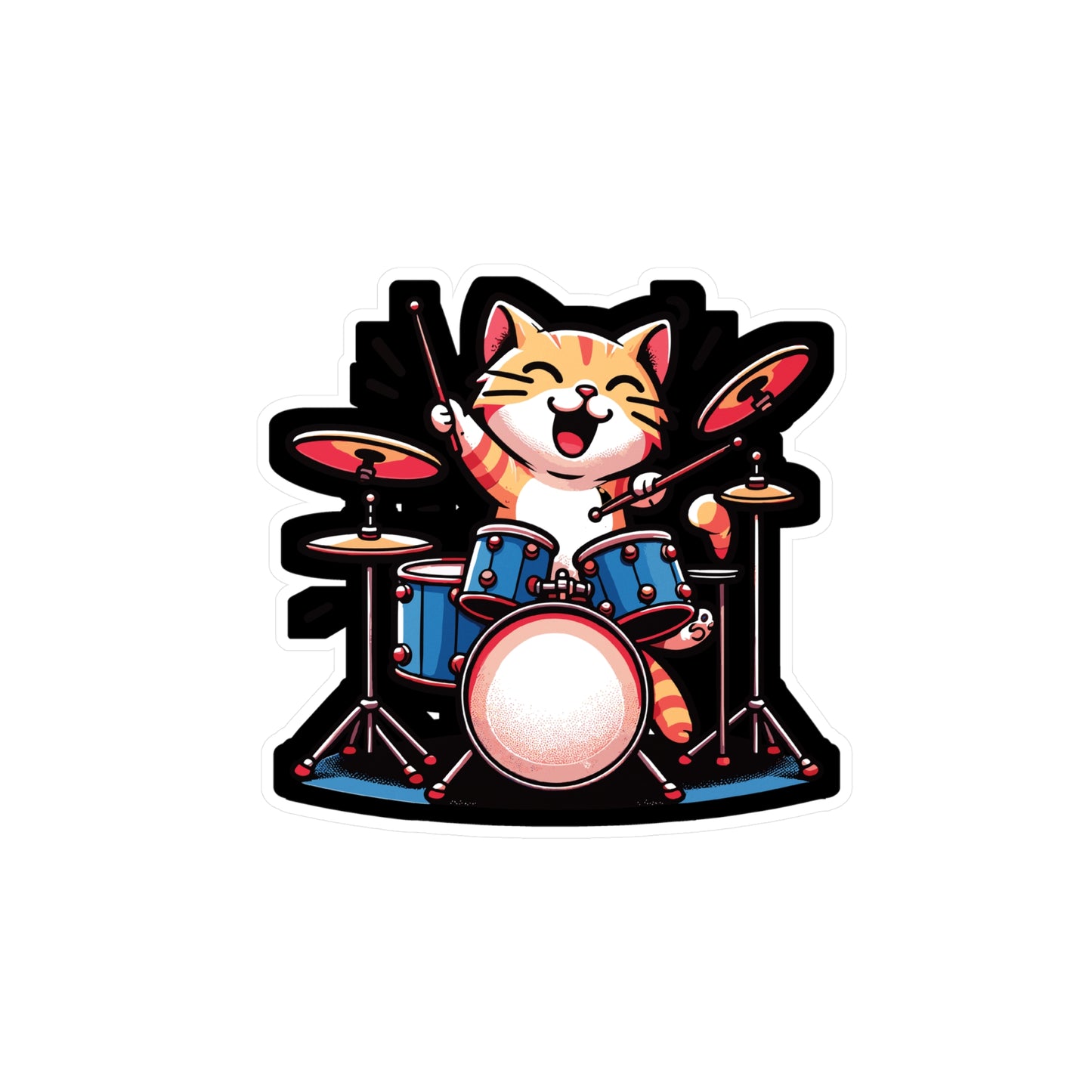 Musician Cat Drummer - Drum Sticker for Car Window Laptop Sticker. Water Bottle Sticker, Vinyl Drummer Decal, Drumset Sticker - Drum Gift