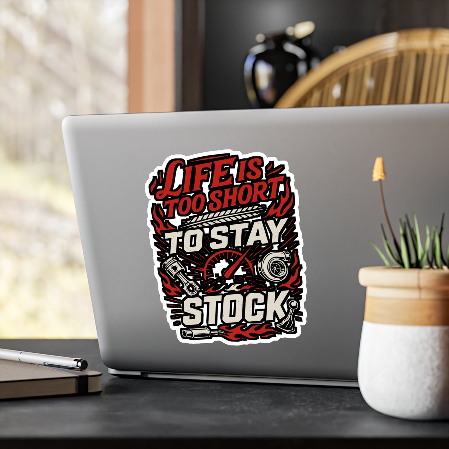 Life Is Too Short To Stay Stock – Car Racing Sticker for Laptop or Water Bottle | Funny Mechanic Gift, Tuner Decal, JDM Car Accessory