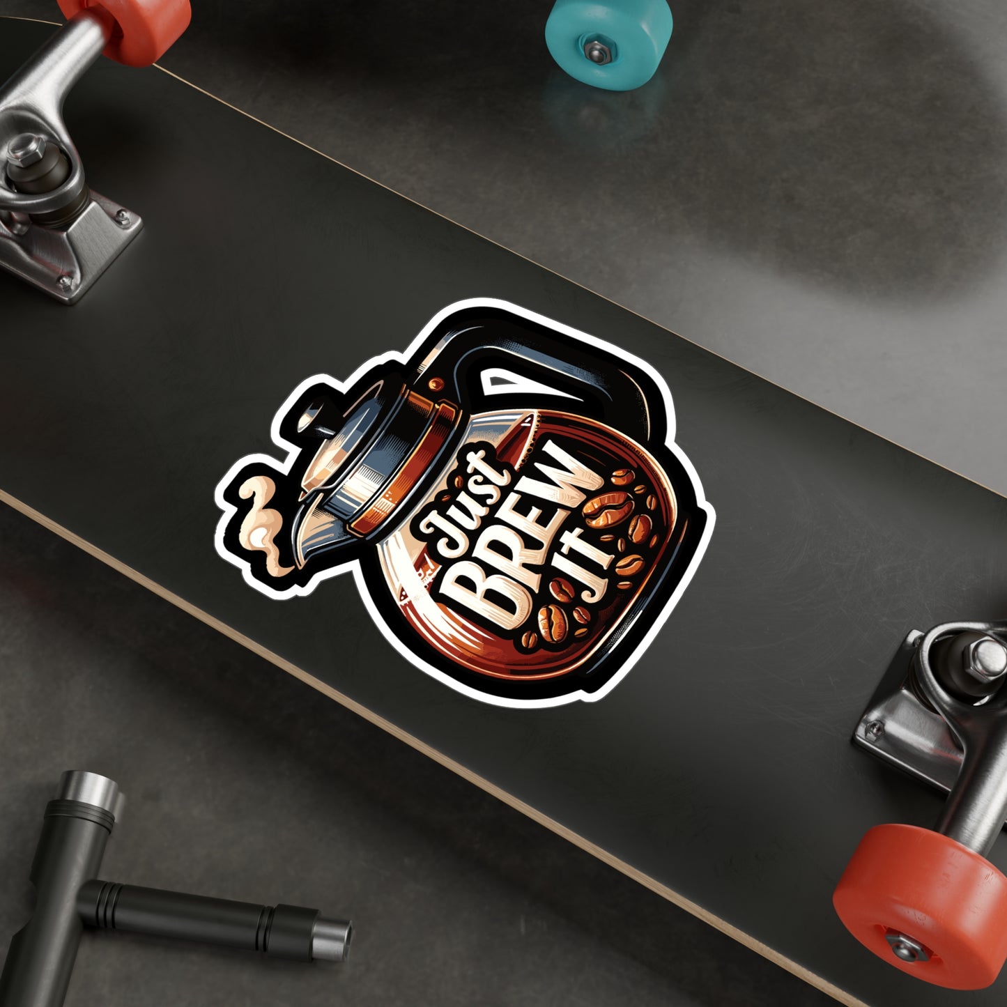 Just Brew It  - Coffee Sticker for Car Window Laptop Sticker. Water Bottle Sticker, Vinyl Brew Decal, Caffeine Sticker - Coffee Gift