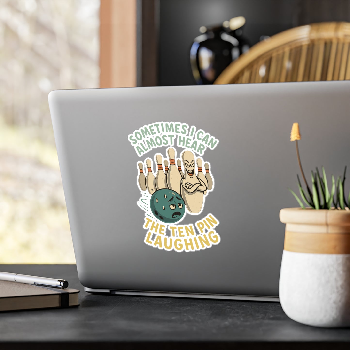 Bowling Sticker – "Sometimes I Can Almost Hear The Ten Pin Laughing" Decals, Waterproof Vinyl for Laptop or Water Bottle, Spare Strike Gutter Decor