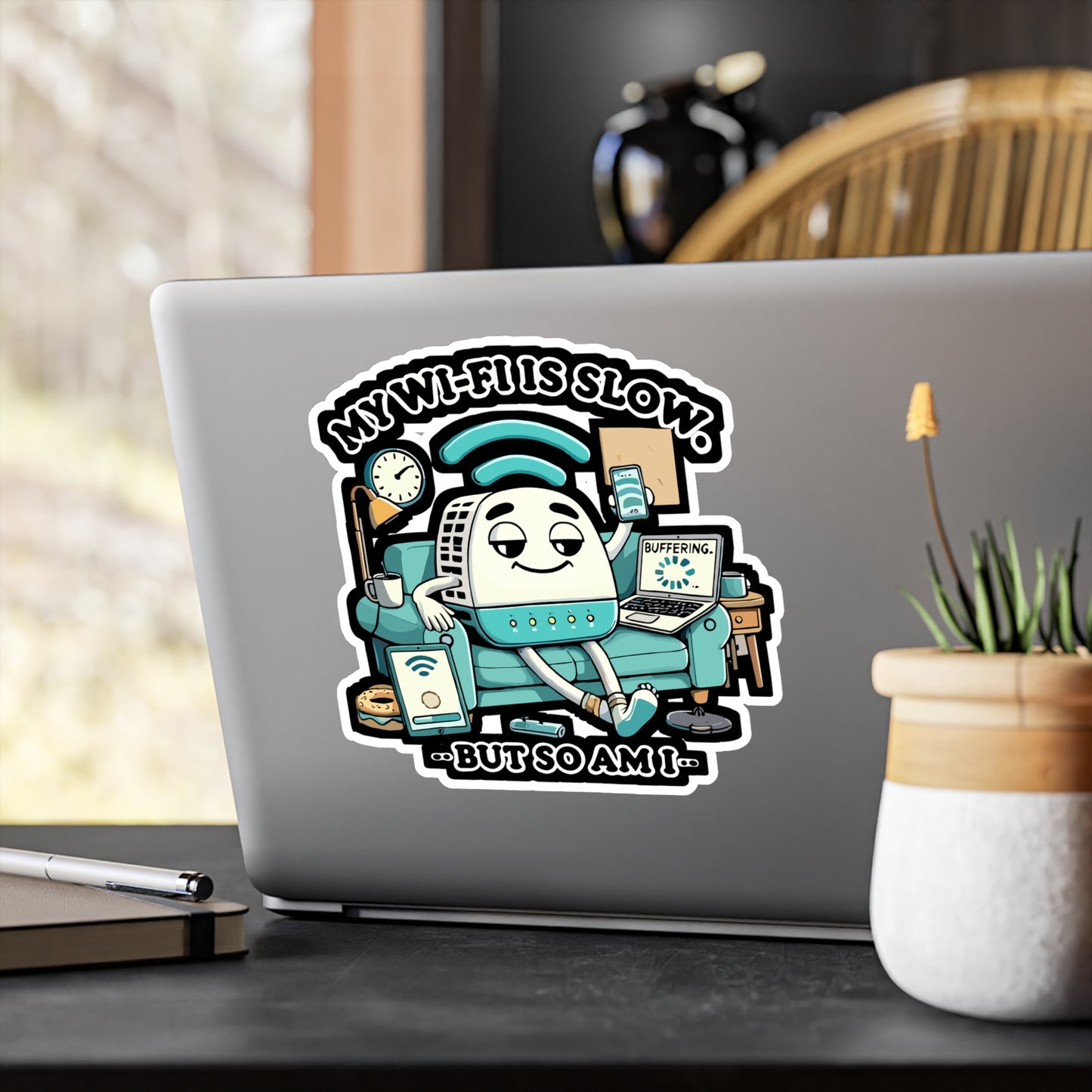 My Wi-Fi Is Slow But So Am I - Slow Wi-Fi joke Sticker for Laptop Sticker. Water Bottle Sticker, Vinyl Tech lover humor Decal - Slow Wi-Fi joke Gift
