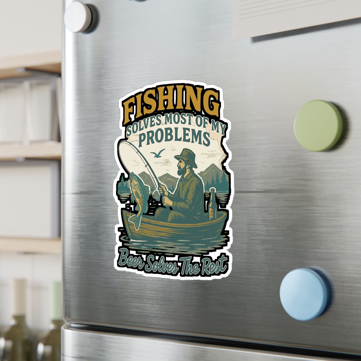 Fishing Solves Most Of My Problems Beer Solves The Rest - Fishing Sticker for Laptop, Water Bottle, Gift for Fishermen, Anglers, Outdoors Lovers