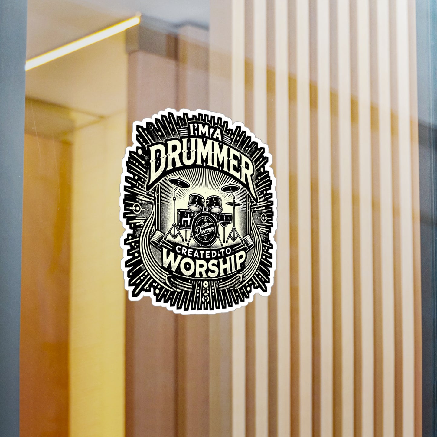 I'm A Drummer Created To Worship – Vinyl Sticker for Laptop, Water Bottle & Music Gear | Christian Drum Gift