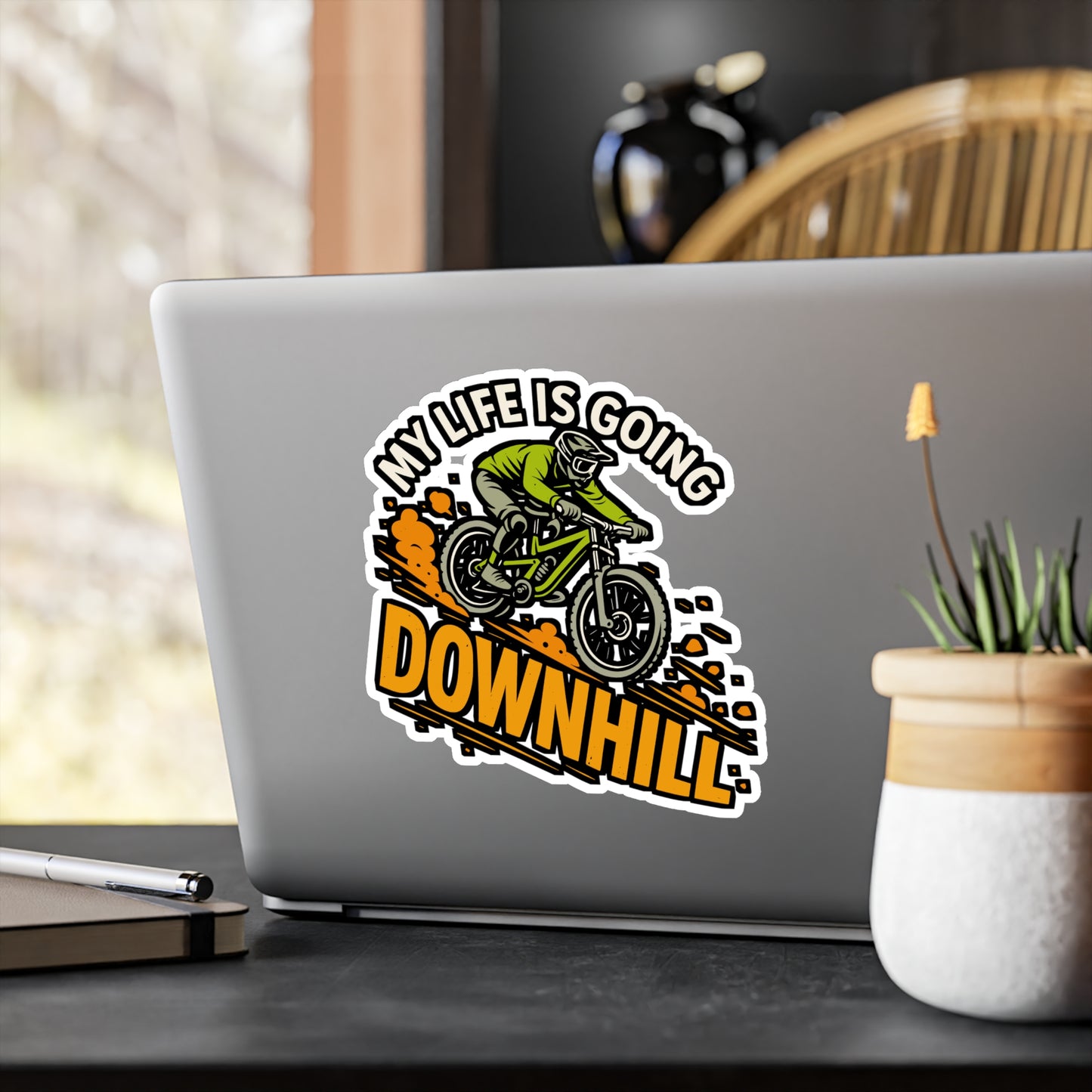My Life Is Going Downhill – Cycling Sticker for Laptop or Water Bottle | Vinyl Decal, Bike Gift, Mountain Biking