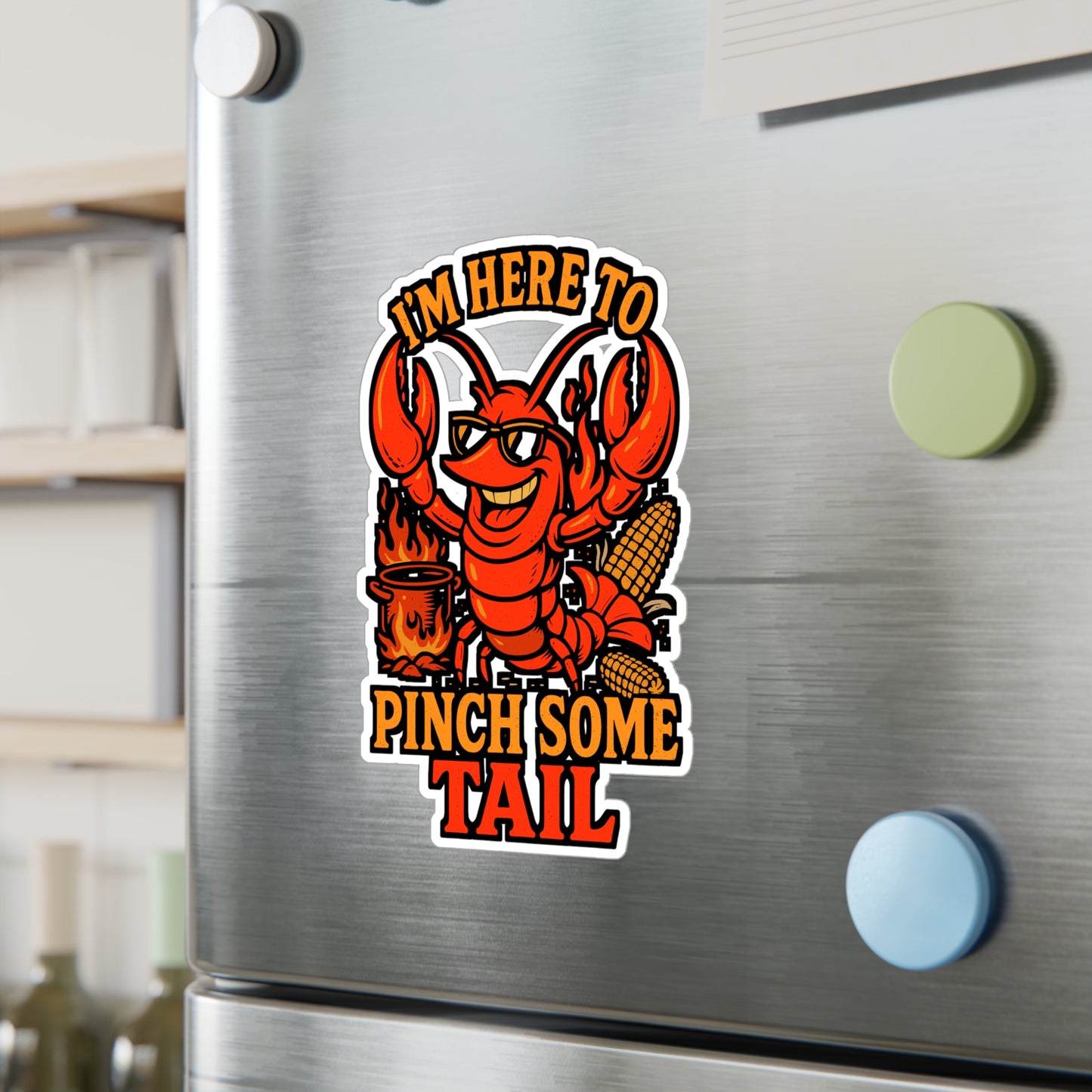 I'm Here To Pinch Some Tail – Crawfish Sticker for Laptop, Water Bottle or Cooler | Funny Cajun Seafood Boil Gift