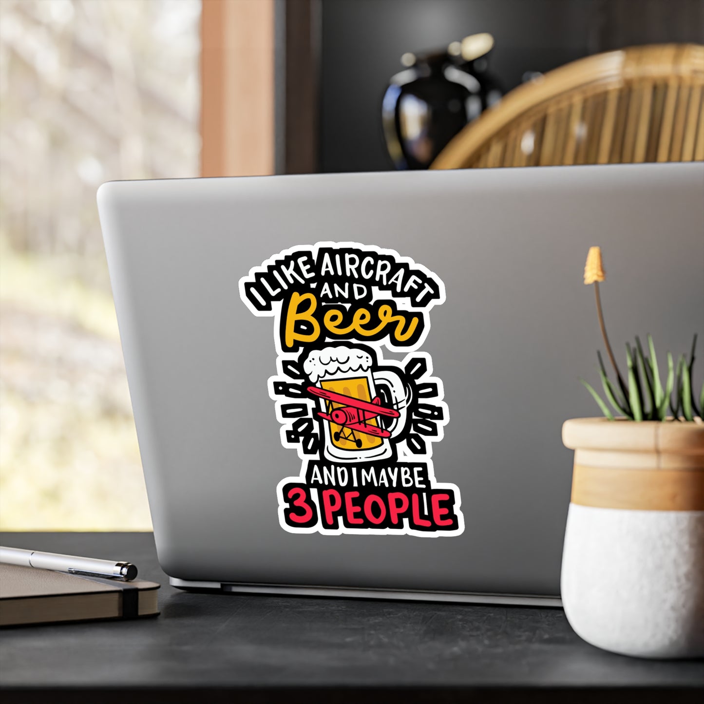 I Like Aircraft And Beer And Maybe 3 People - Airplane-mechanic Sticker for Laptop Sticker. Water Bottle Sticker, Vinyl Beer Decal - Airplane-mechanic Gift