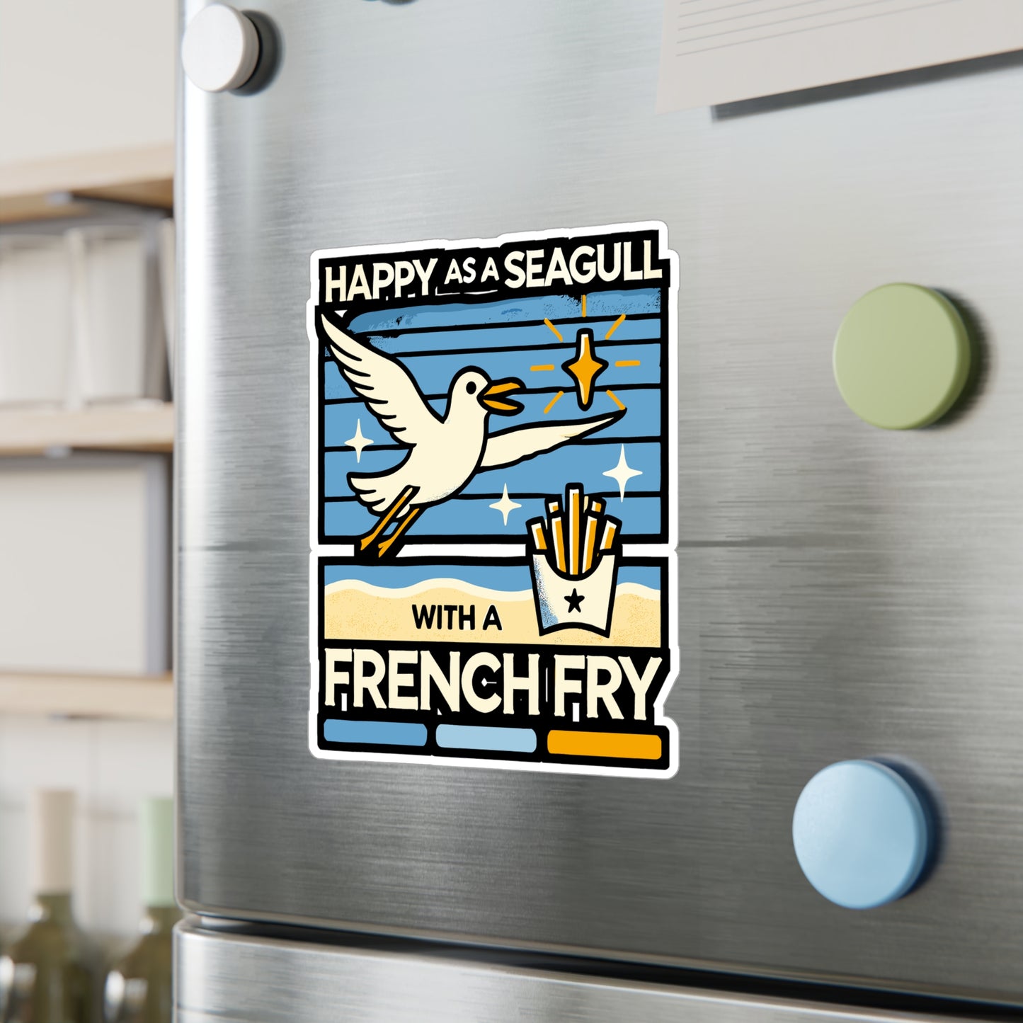 Happy As Seagull With A French Fry - Seagull Sticker for Laptop Sticker. Water Bottle Sticker, Vinyl Seabirds Decal - Seagull Gift