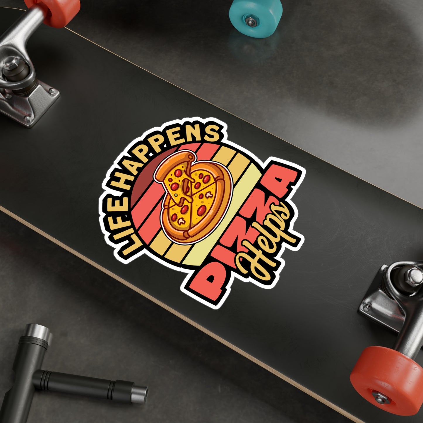 Life Happens Pizza Helps - Pizza Sticker for Laptop Sticker. Water Bottle Sticker, Vinyl Pyramid Decal - Pizza Gift