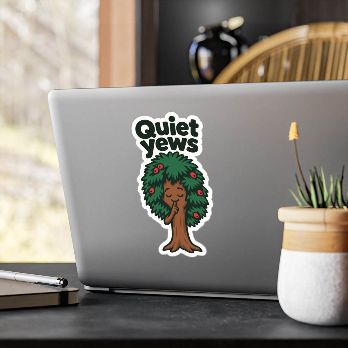 Tree Sticker - Quiet Yews Funny Design for a Tree Worker or Branch Manager, Decals for Laptop and Water Bottle