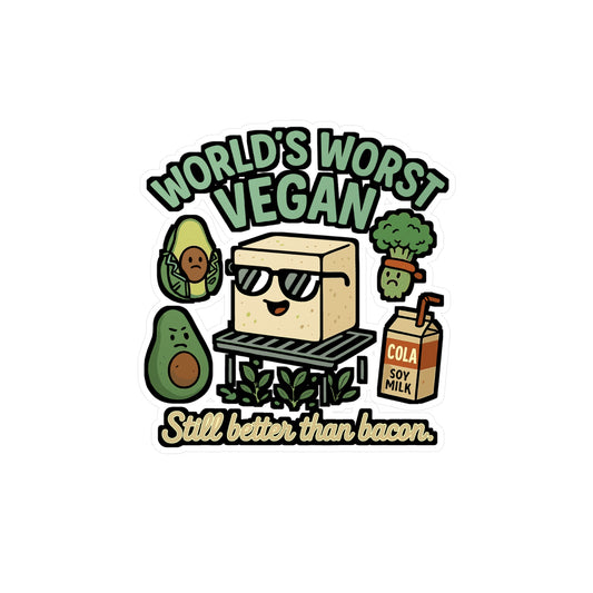 Vegan Sticker – "World's Worst Vegan" Funny Decals for Laptop, Water Bottle, Vegetarian Carnivore Gift, Waterproof Vinyl