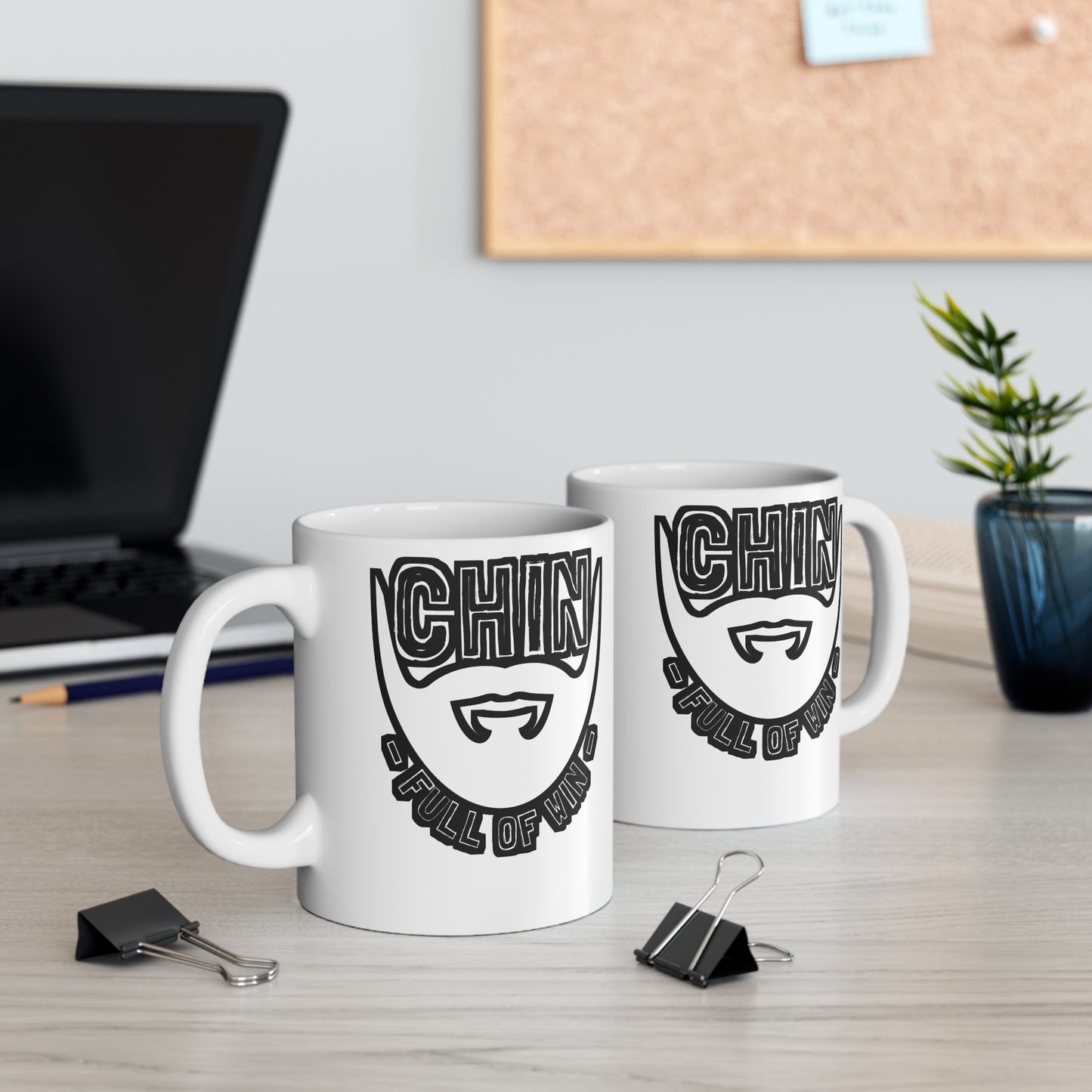 Chin Full Of Win - Beard Mug for Coffee 11oz. Beard Cup, White ceramic, Bearded Mug, Man Tea Cup - Beard Gift