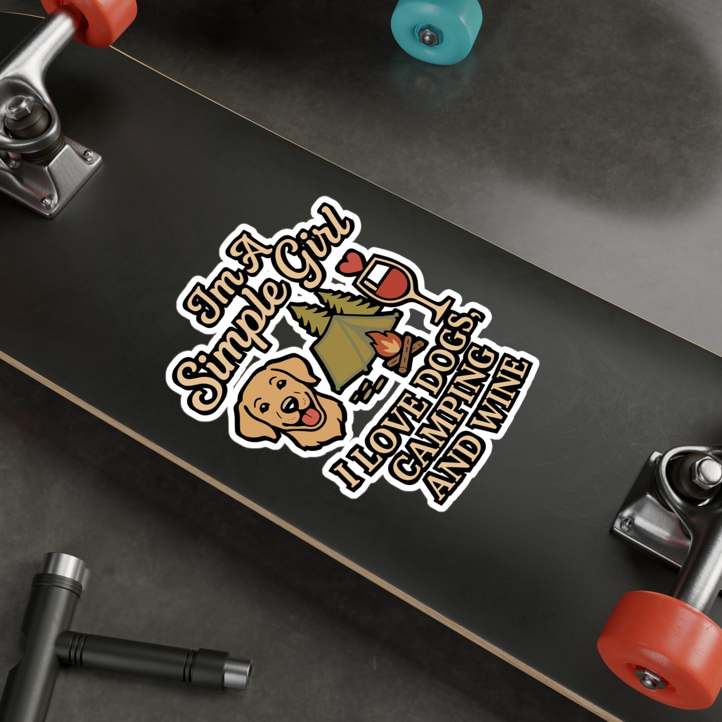 I'm A Simple Girl I Love Dogs, Camping And Wine - Camping Sticker for Laptop & Water Bottle - Gift for Dog Lovers & Campers