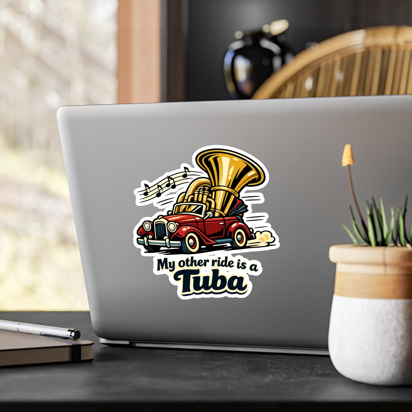 Marching Band Sticker My other ride is a Tuba – Waterproof Vinyl decals for Laptop or Water Bottle, drummer band director mellophone