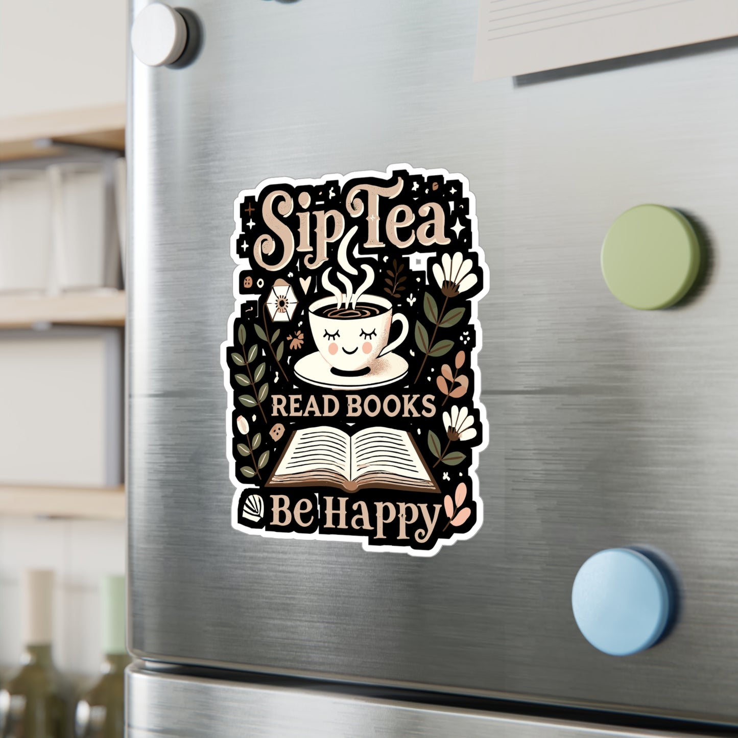 Sip Tea Read Books Be Happy - Tea Sticker for Laptop Sticker. Water Bottle Sticker, Vinyl Books Decal - Tea Gift