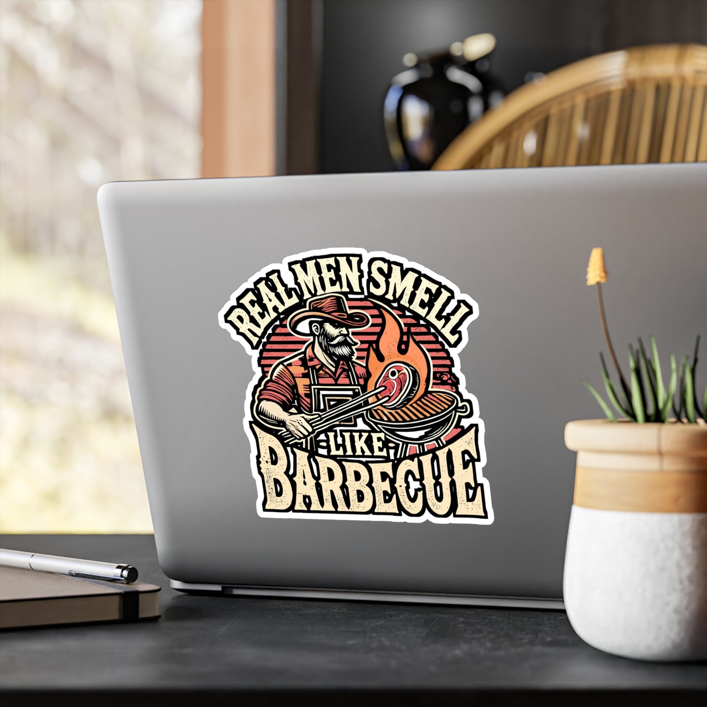 Real Men Smell Like Barbecue – BBQ Sticker for Laptop or Water Bottle | Vinyl Griddler Decal | BBQ Gift for Grill Lovers