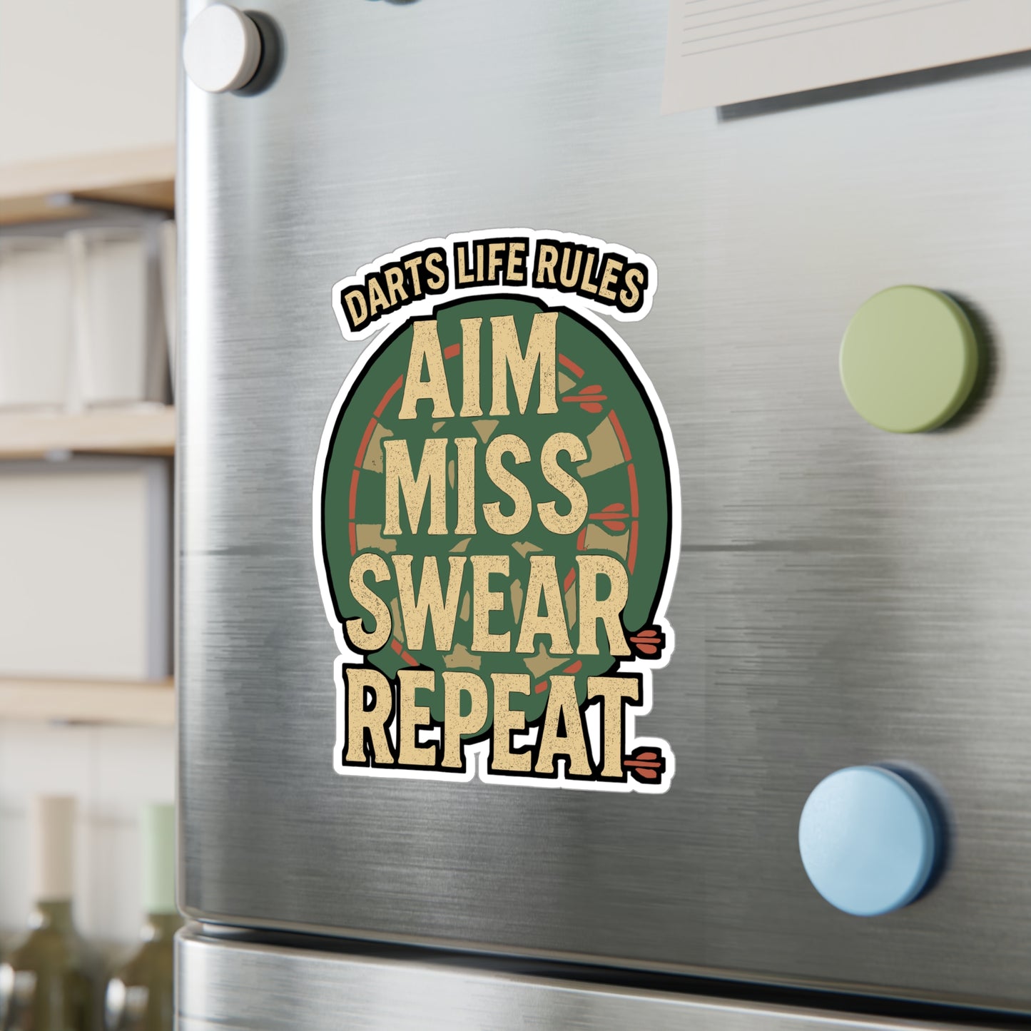 Dart Life Rules Aim Miss Swear Repeat – Funny Dart Sticker for Laptop or Water Bottle | Vinyl Dartboard Decal, Gift for Dart Players