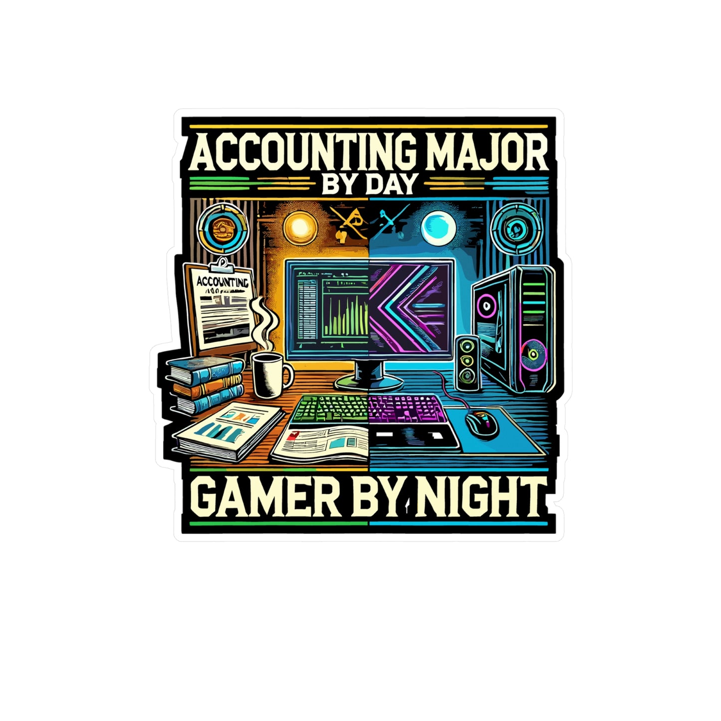 Accounting Major By Day Gamer By Night - Accounting major Sticker for Laptop Sticker. Water Bottle Sticker, Vinyl Gamer Decal - Accounting major Gift