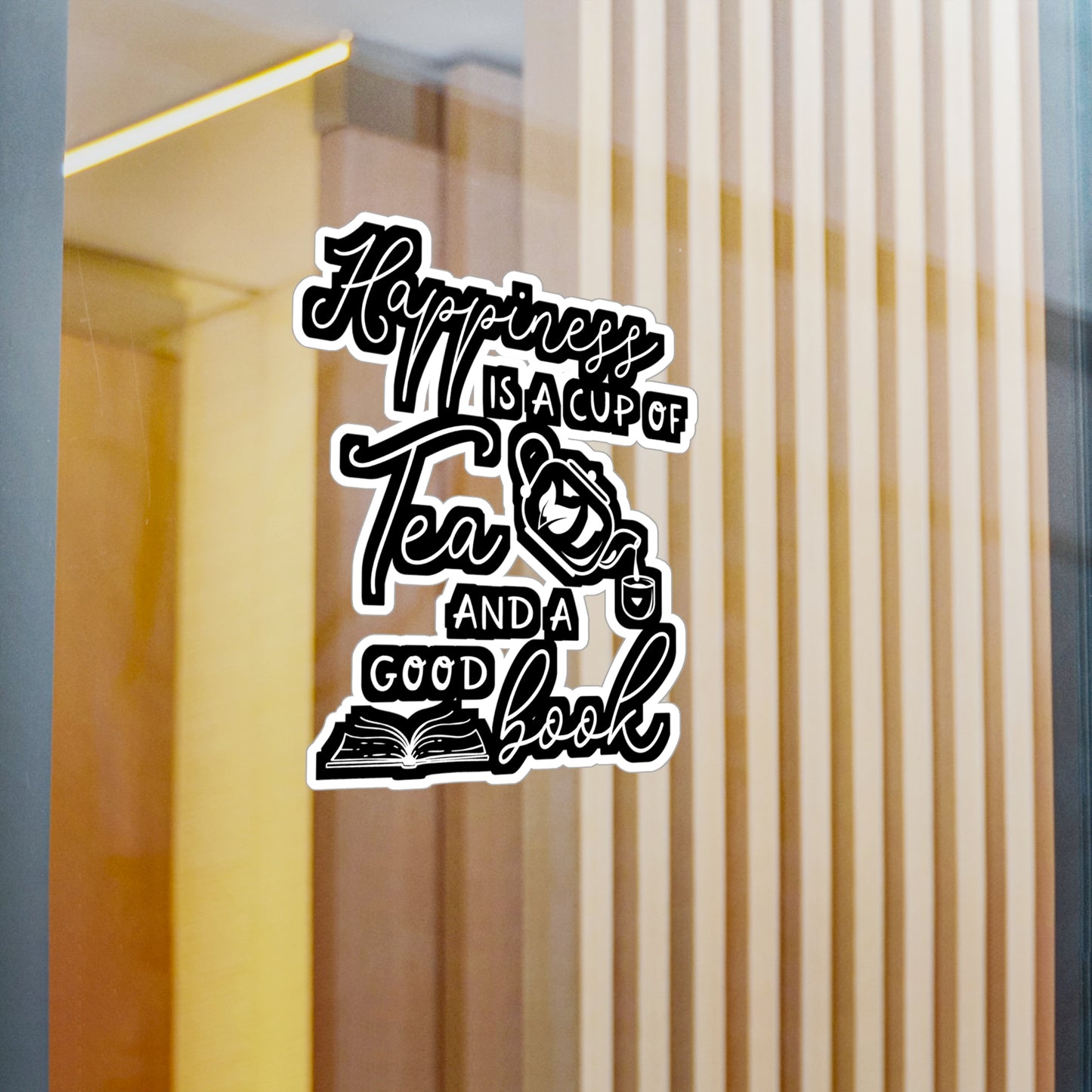 Happiness Is A Cup Of Tea & A Good Book - Tea Sticker for Laptop Sticker. Water Bottle Sticker, Vinyl Chai Decal - Tea Gift