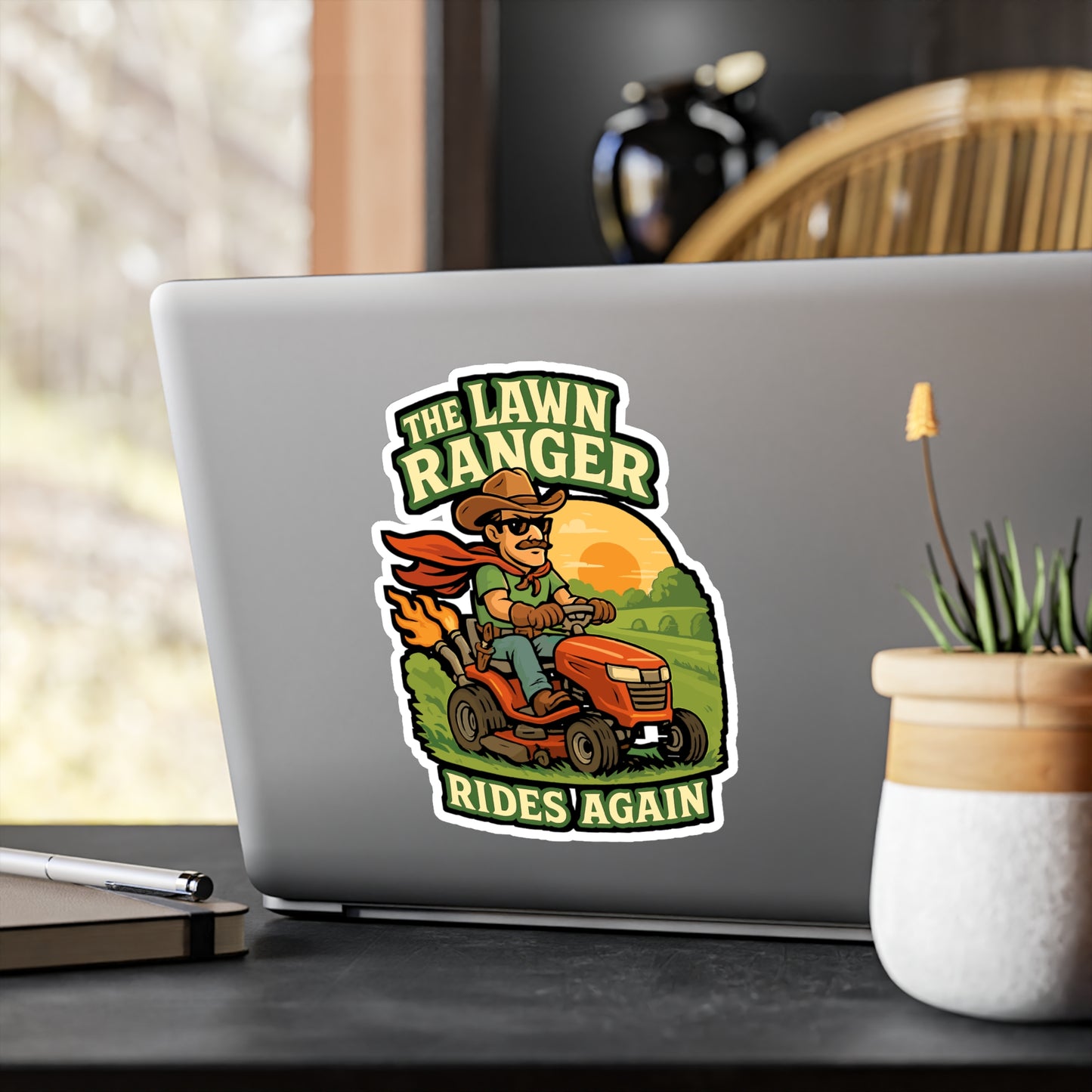 Lawn Ranger Sticker – The Lawn Ranger Rides Again Decals for Laptops & Water Bottles, Waterproof Vinyl, Gift for Landscapers & Lawn Enforcement Officer