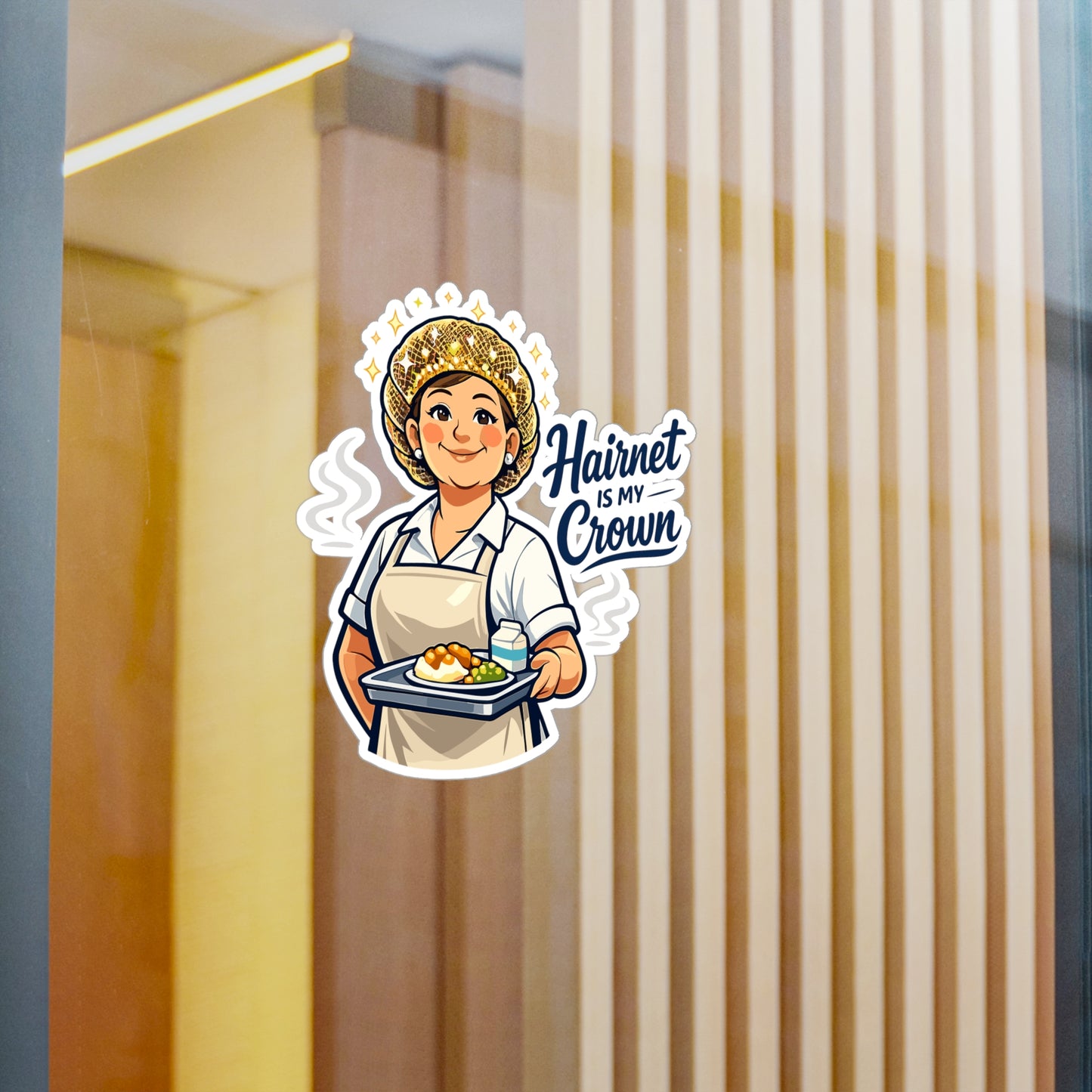 Lunch Lady Sticker Hairnet Is My Crown Funny Lunch Canteen School Waterproof Vinyl Decals for Laptop Water Bottle