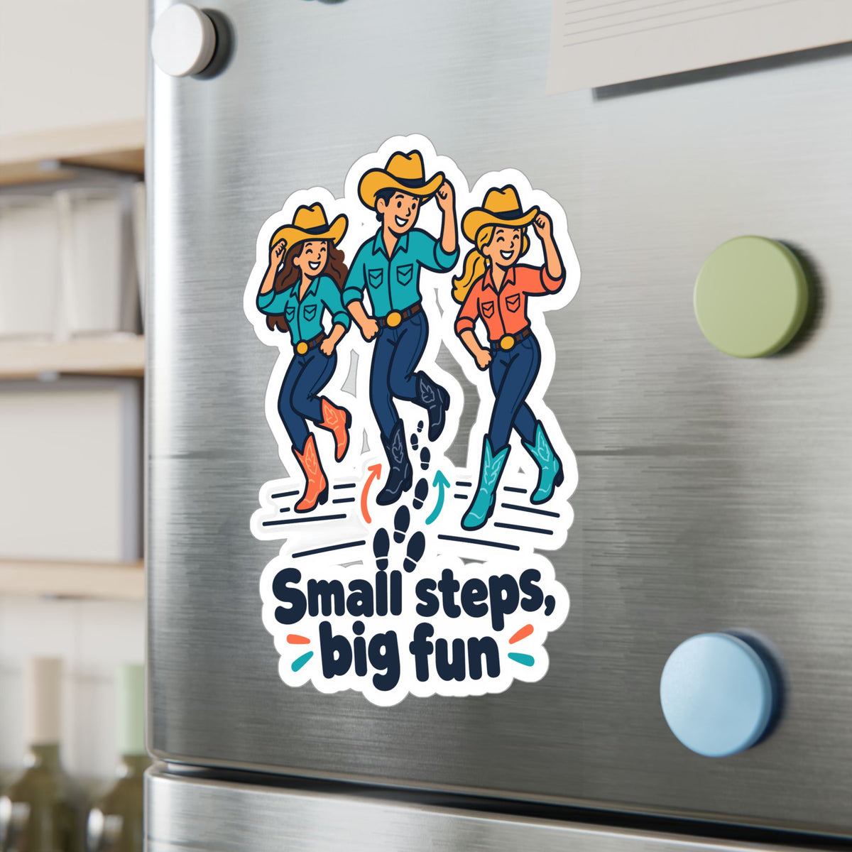 Line Dance Sticker – Small Steps, Big Fun Design for Country Dancers, Western Decals for Laptop & Water Bottle